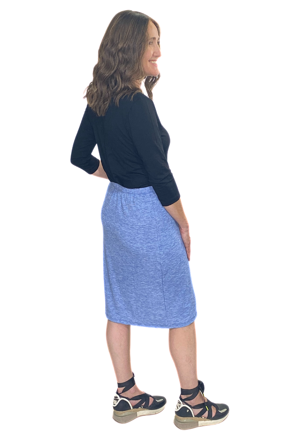 Super Soft Ribbed Knit- Knee Length Pencil Skirt by Kosher Casual USA