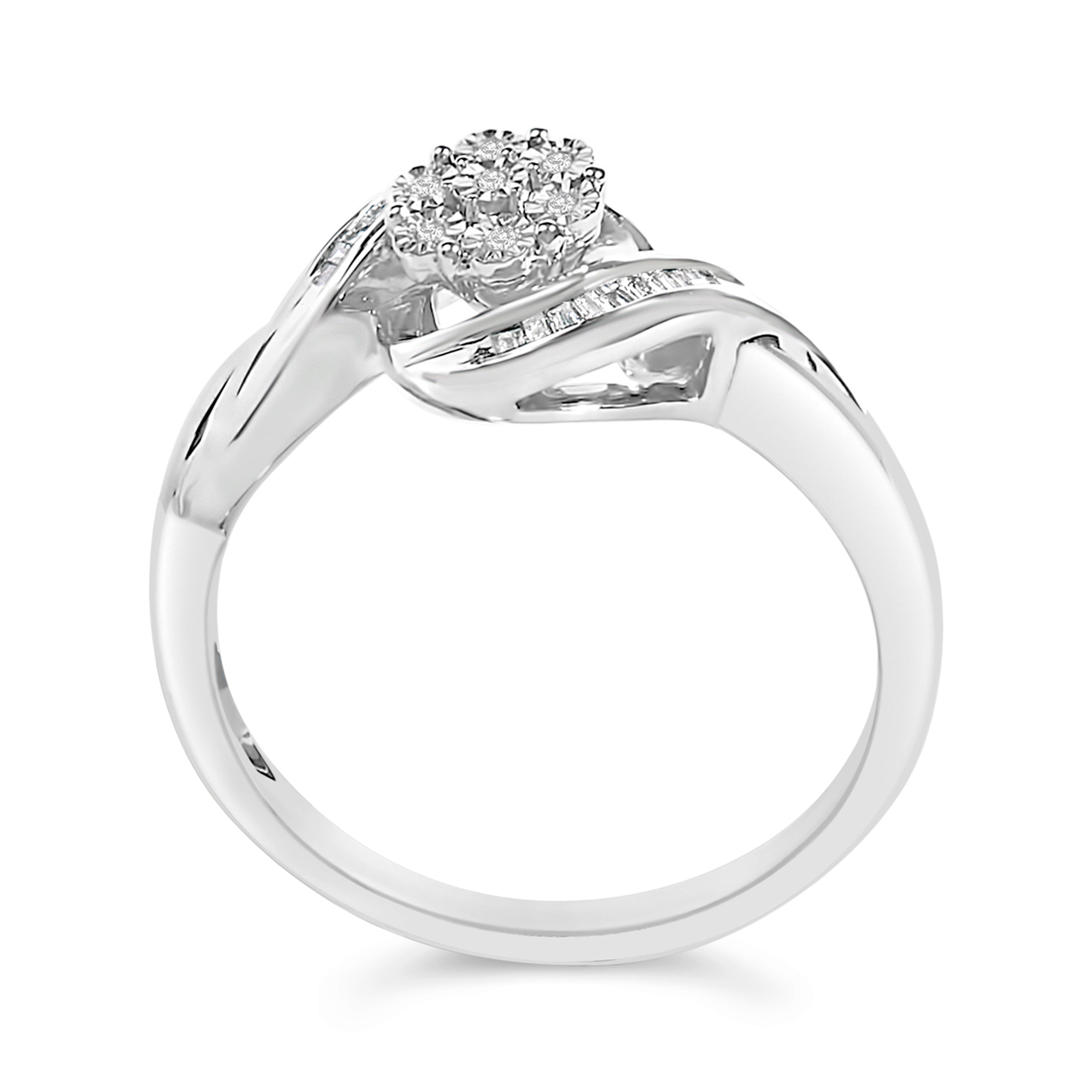 Sterling Silver 1/10 Cttw Diamond Bypass Cluster Ring by Bids.com