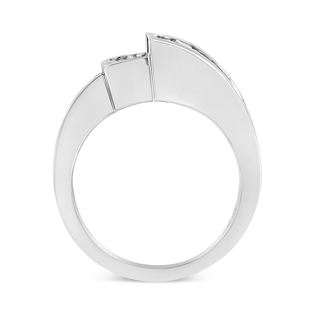14K White Gold 1 1/2 Cttw Invisible-Set Princess and Channel-Set Baguette Diamond Geometric Bypass Ring Band (G-H Color, SI2-I1 Clarity) - Ring Size 7 by Bids.com