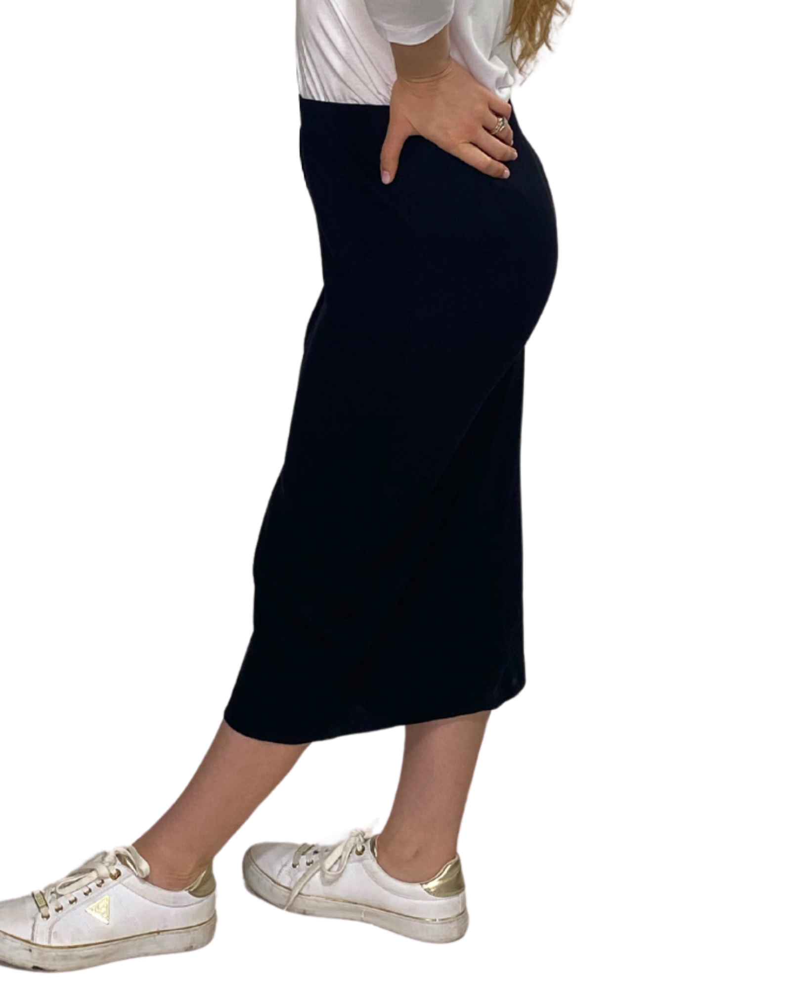 Mid-Calf Cotton Spandex Ribbed Pencil Skirt with Stylish Center Seam by Kosher Casual USA
