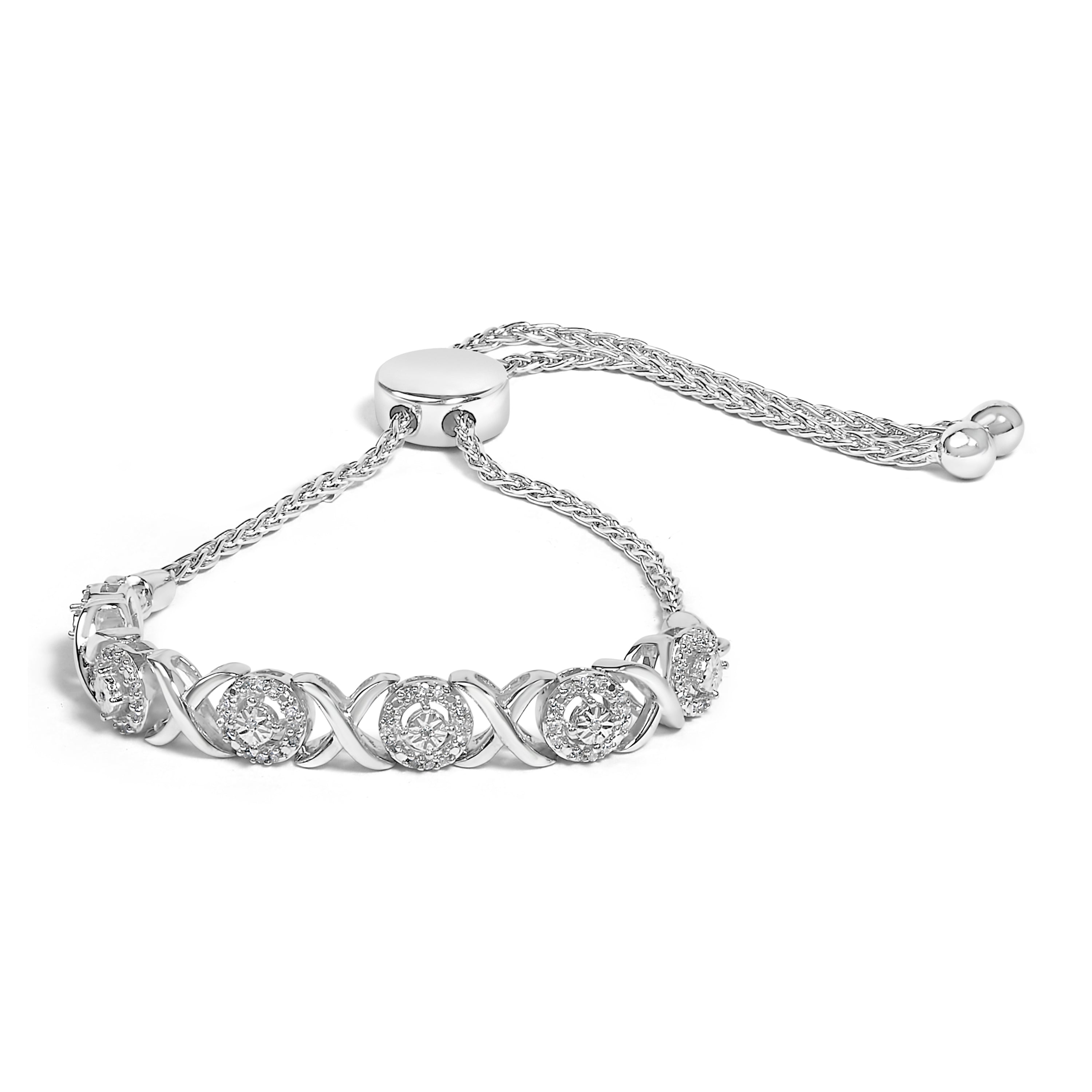 .925 Sterling Silver 1/6 Cttw Diamond X and O Bolo Bracelet by Bids.com