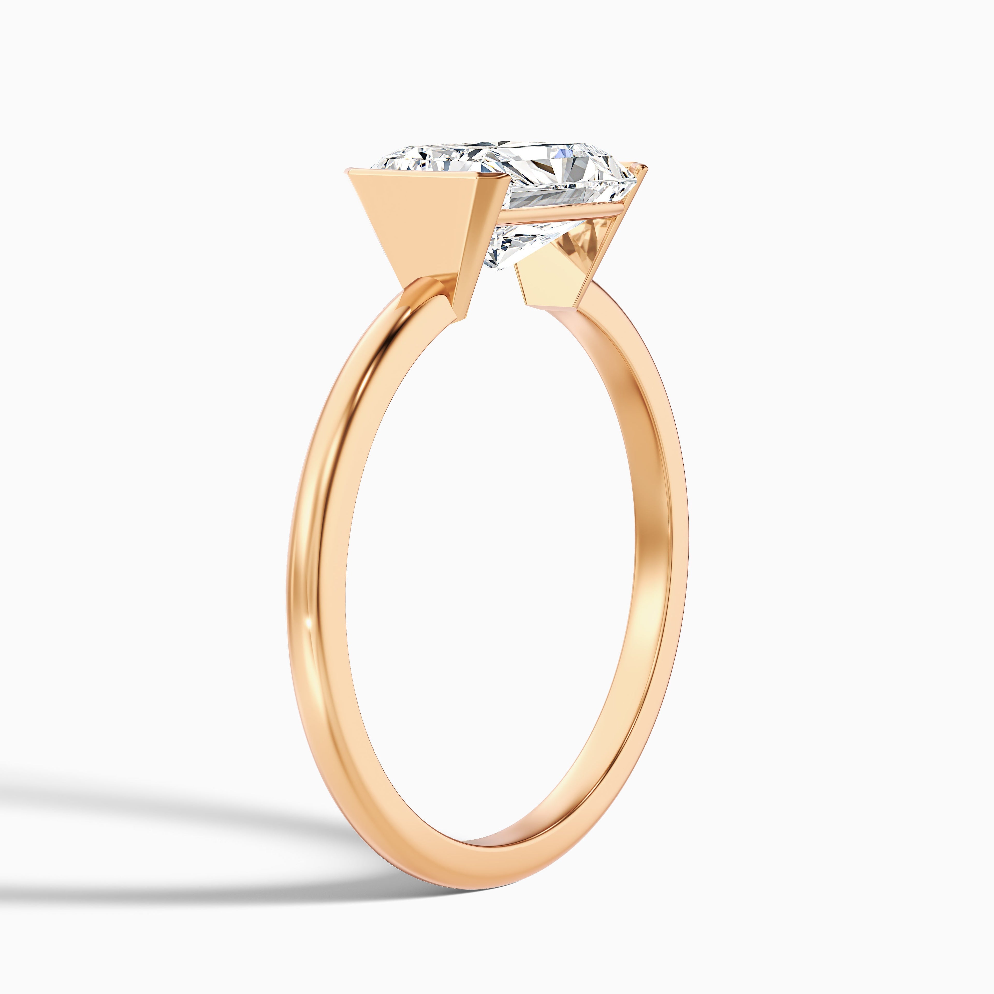 Celia 2 Carat Radiant Cut East West Half Bezel Moissanite Diamond Ring in 14k Rose Gold