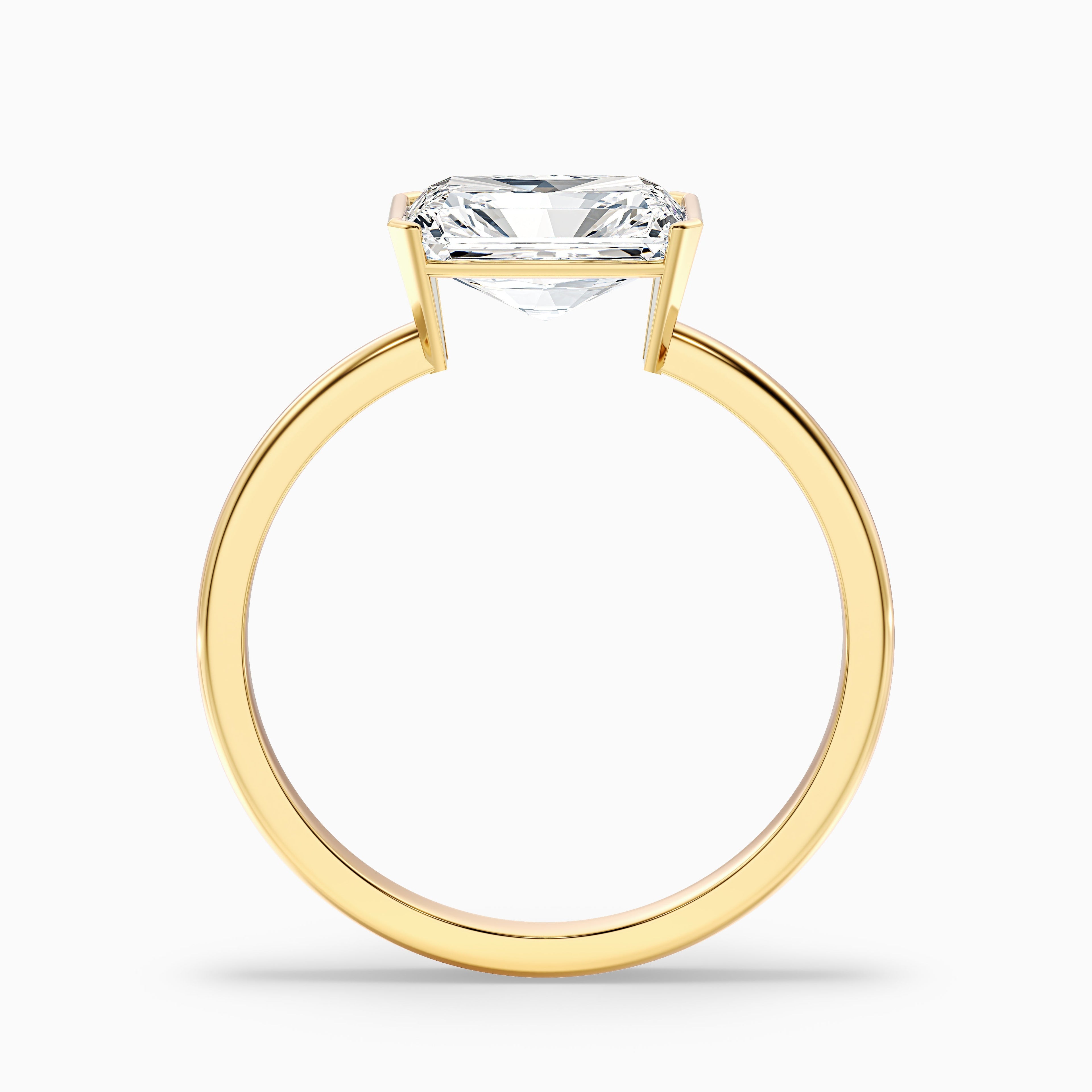 Celia 4 Carat Radiant Cut East West Half Bezel Moissanite Diamond Ring in 18k White Gold