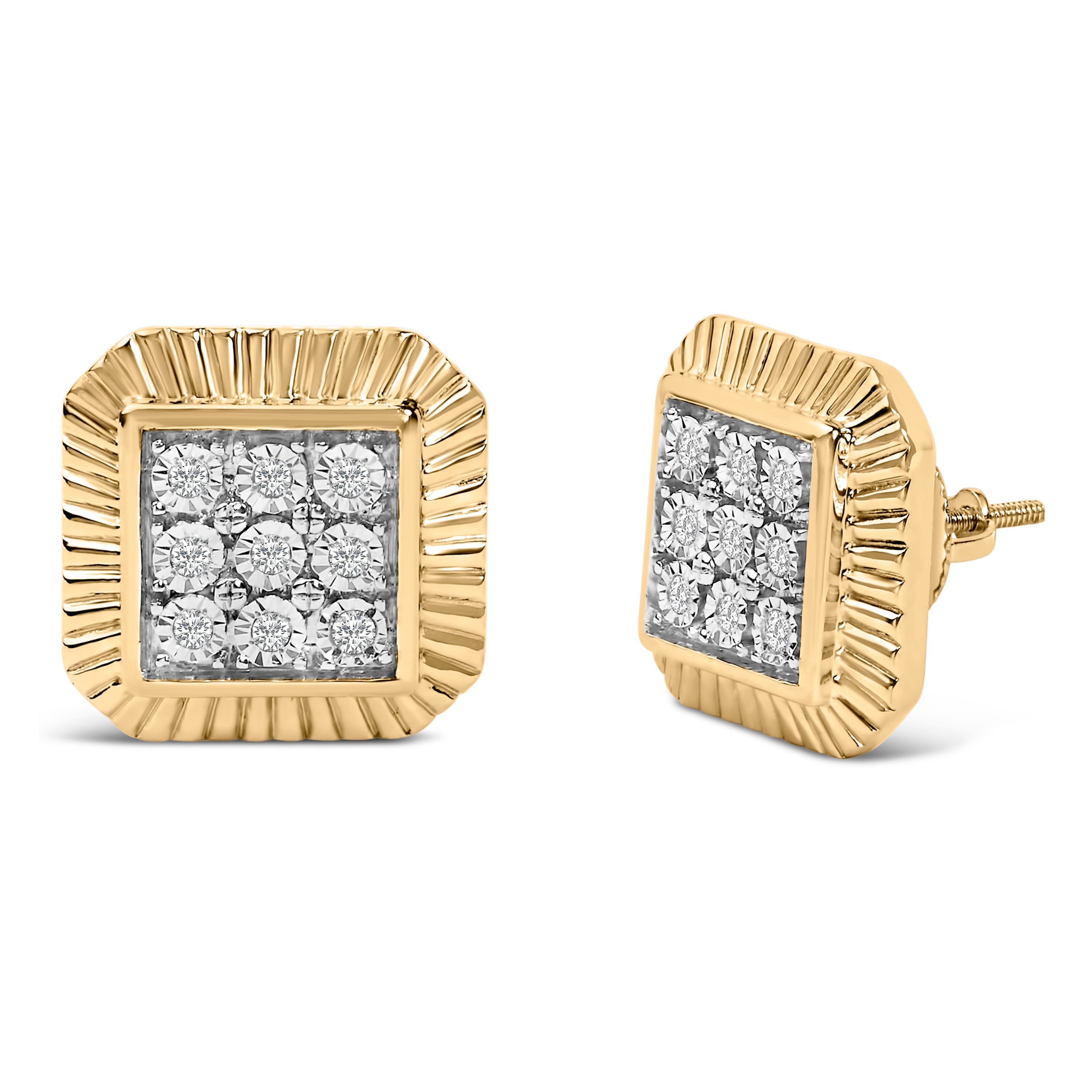 10K Yellow Gold Plated .925 Sterling Silver 1/6 Cttw Diamond Textured Halo Stud Earrings by Bids.com