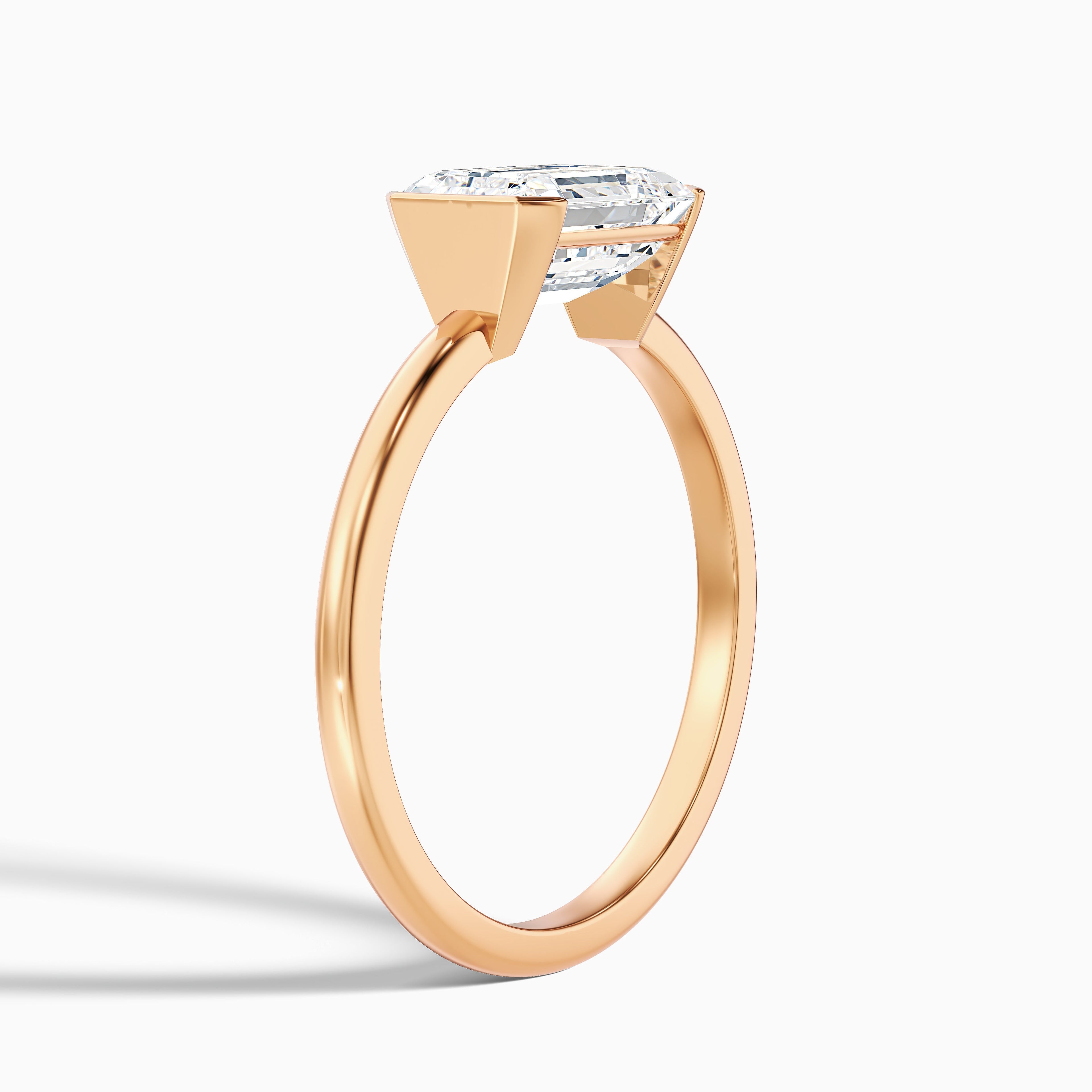 Brona 4 Carat Emerald Cut East West Half Bezel Moissanite Diamond Ring in 10k Yellow Gold