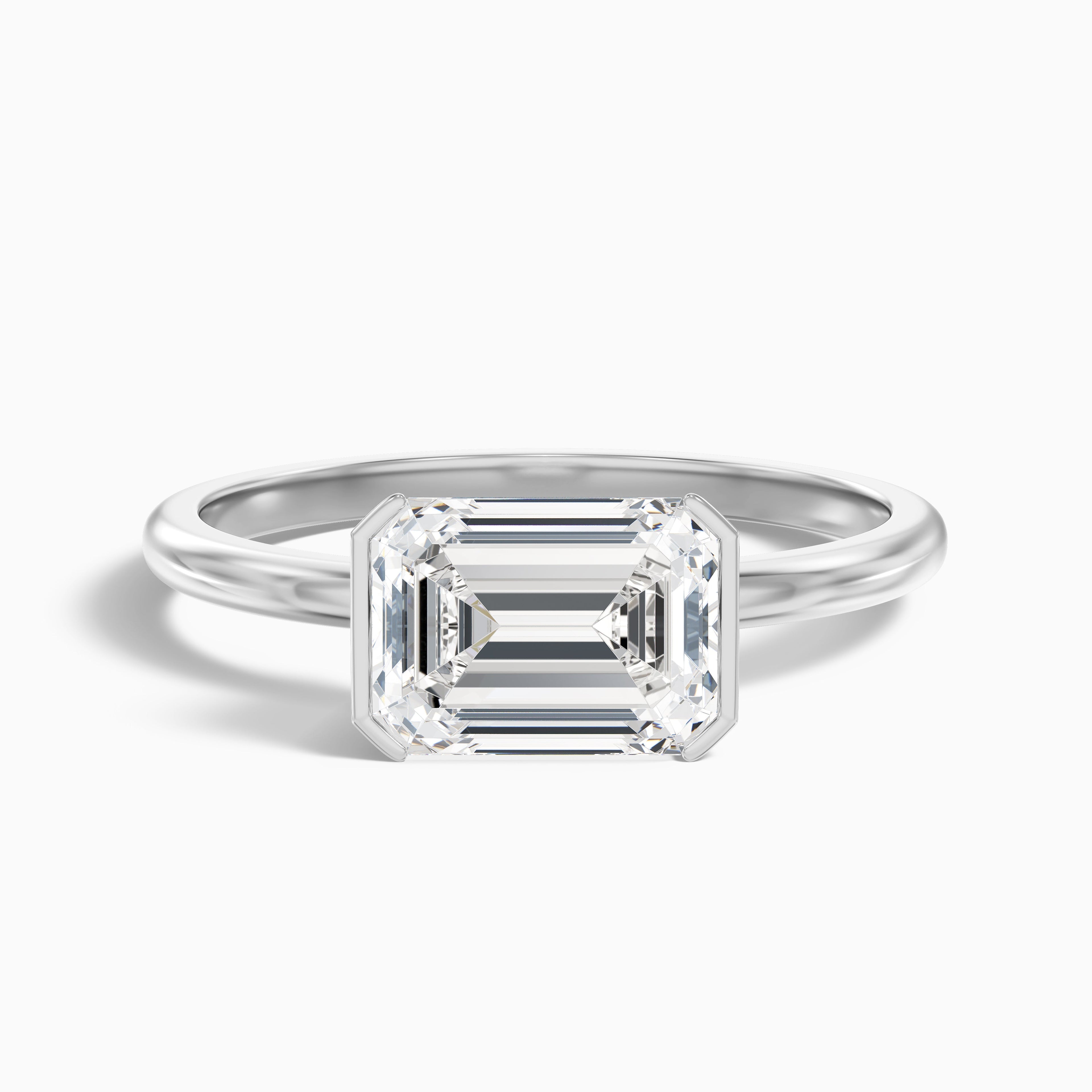 Brona 5 Carat Emerald Cut East West Half Bezel Moissanite Diamond Ring in 14k Yellow Gold