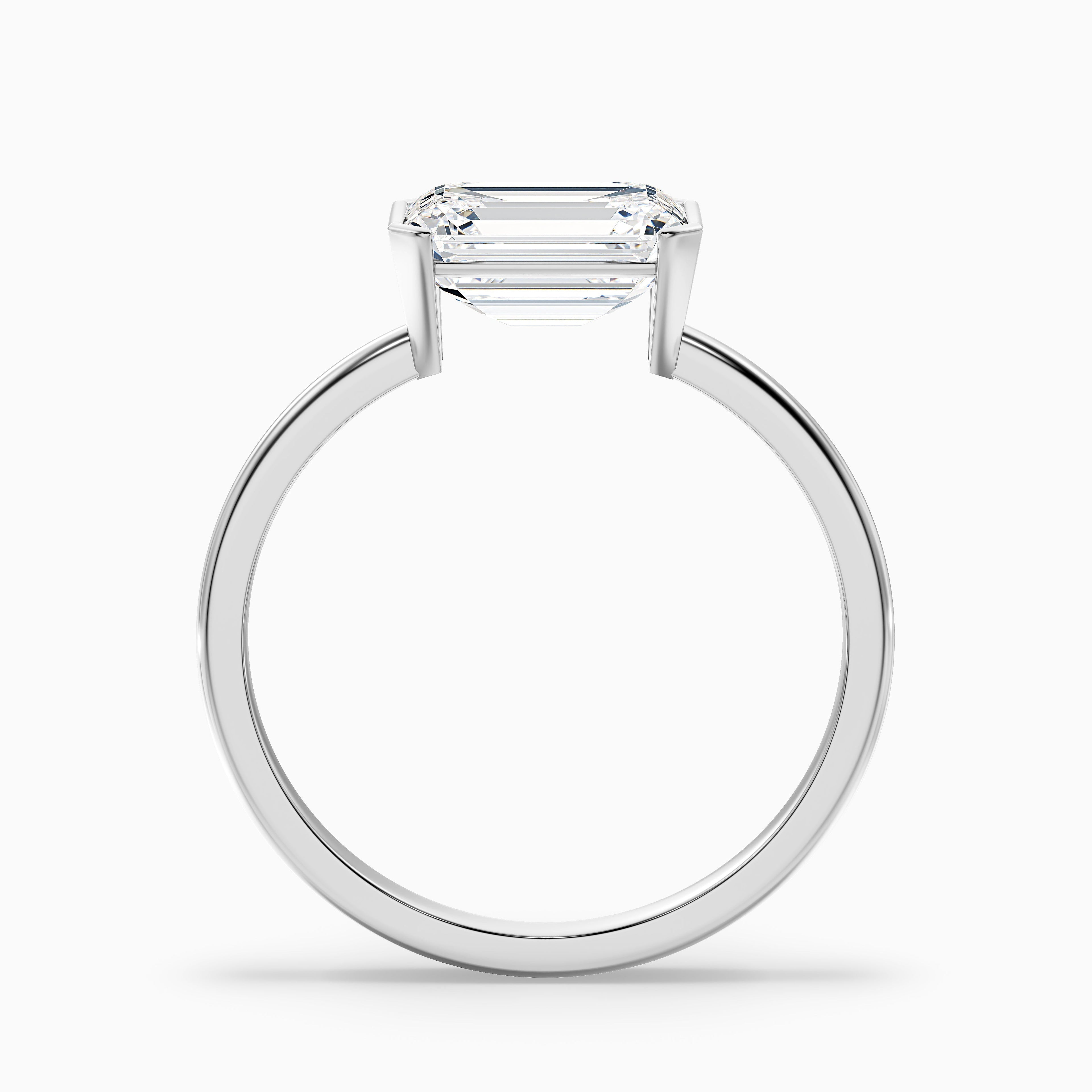 Brona 2.5 Carat Emerald Cut East West Half Bezel Moissanite Diamond Ring in 14k Rose Gold