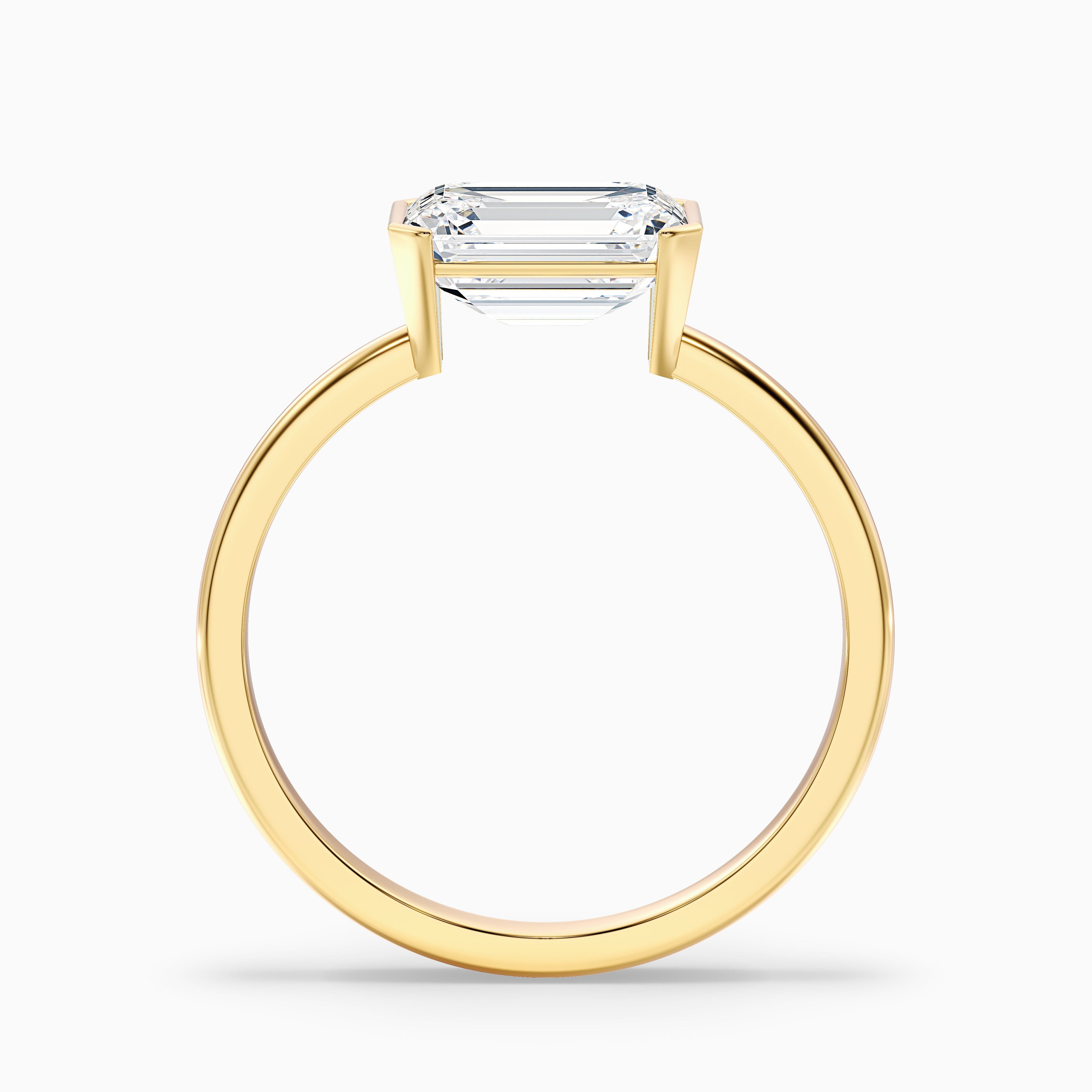 Brona 4.5 Carat Emerald Cut East West Half Bezel Moissanite Diamond Ring in 18k White Gold