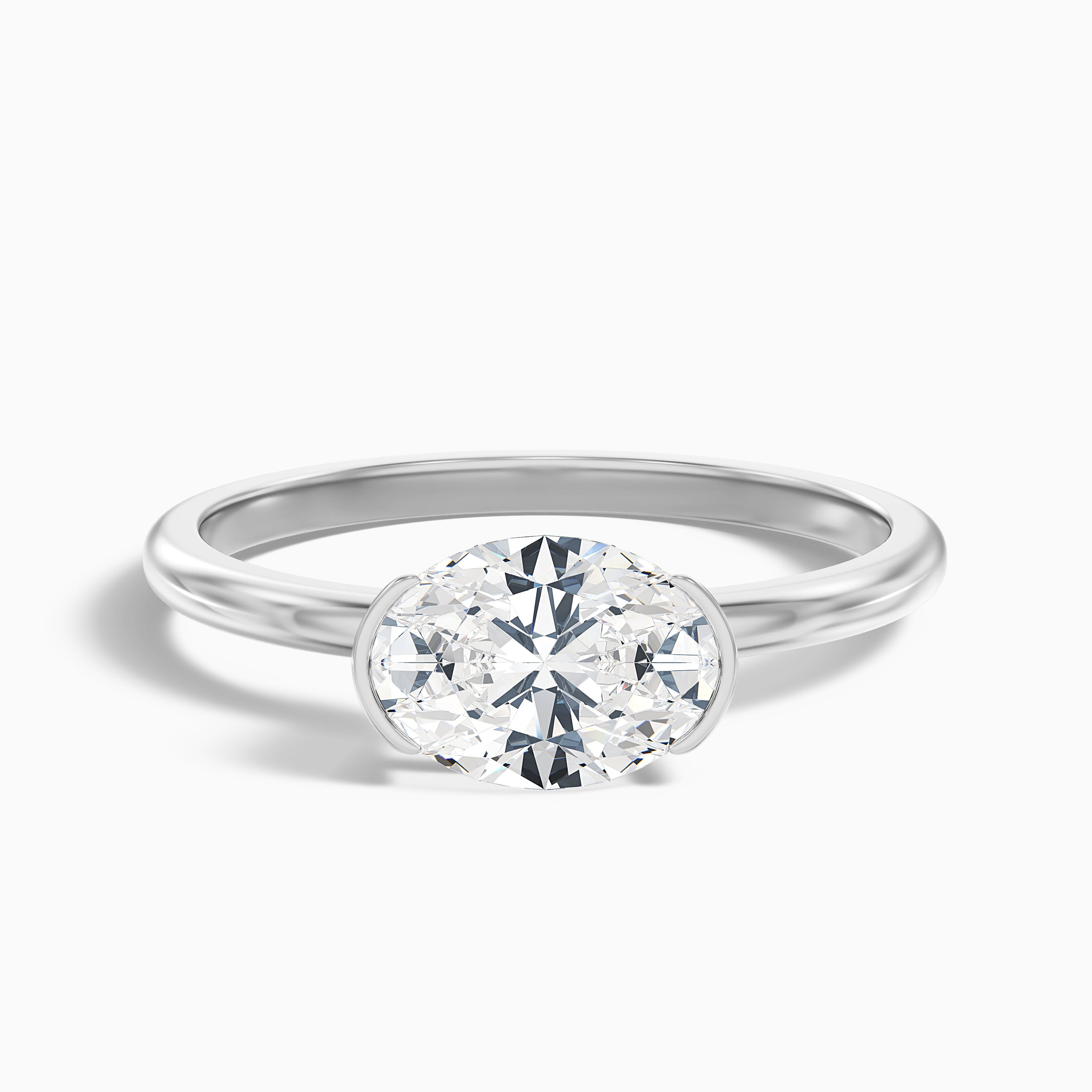 Alva 1 Carat Oval Cut East West Moissanite Diamond Ring in 18k White Gold