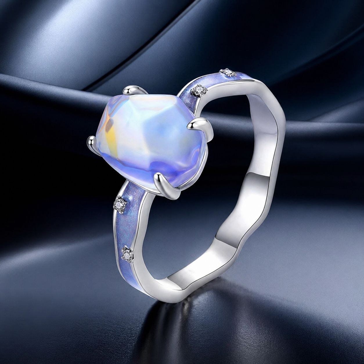925 Sterling Silver Enamel 10x8mm CZ Ring Size 6 for Women DestGlow