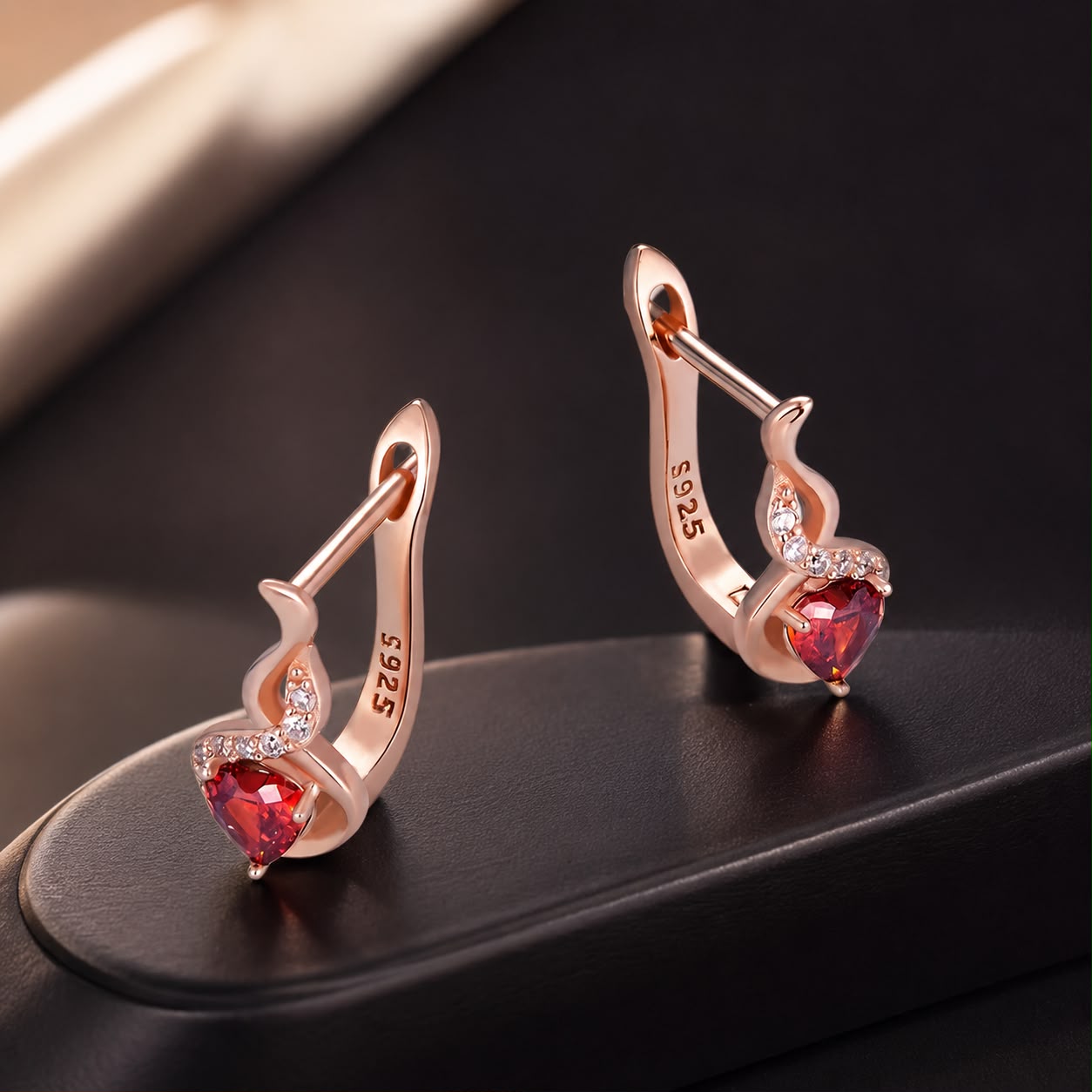 925 Sterling Silver Rose Gold Plated Earrings with CZ in Pavé Setting DestGlow