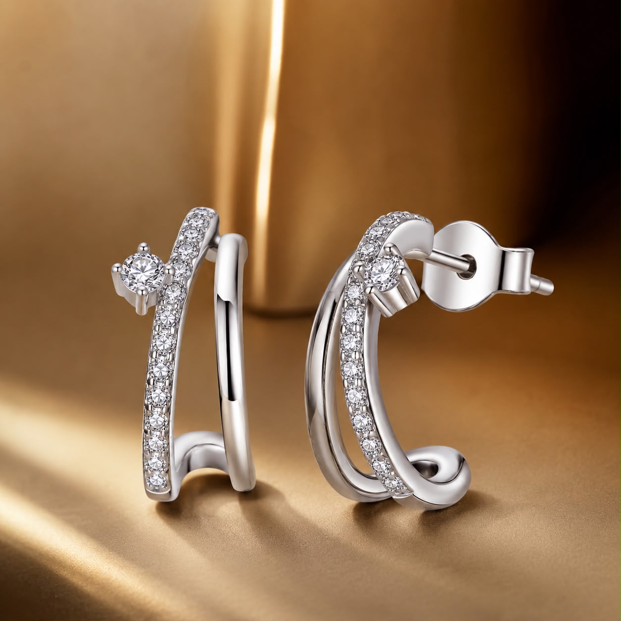 925 Sterling Silver Moissanite Earrings for Women - 1.4x0.5cm, Pavé Setting DestGlow