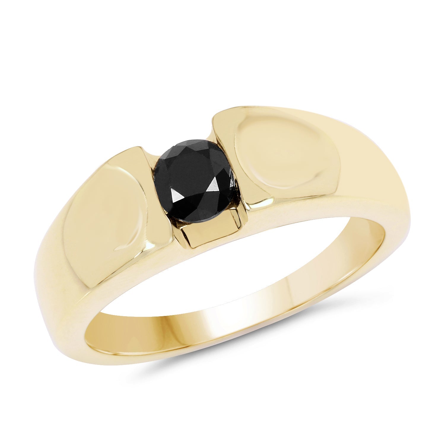 14K Yellow Gold Plated 0.25 Carat Genuine Black Diamond .925 Sterling Silver Ring by Bids.com