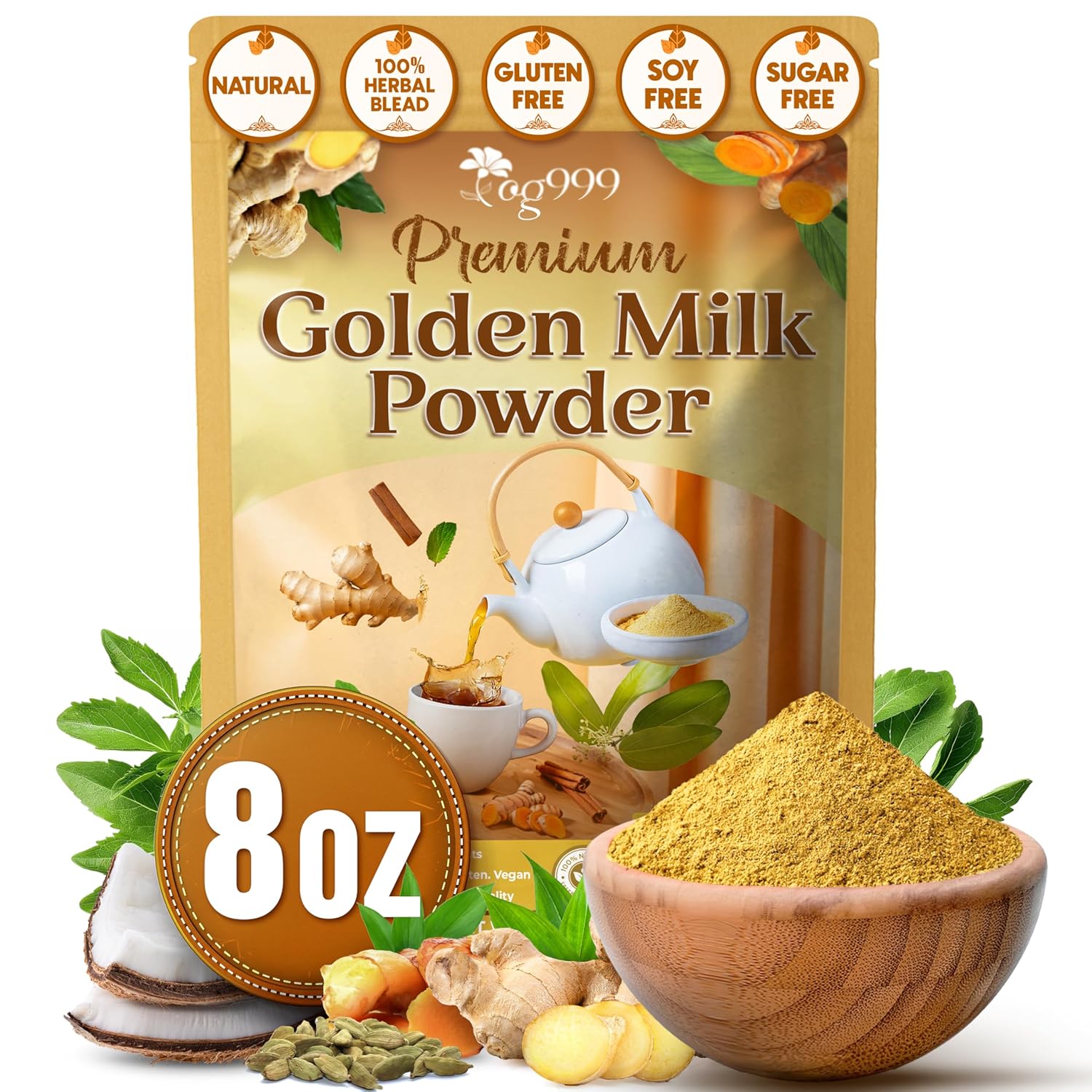 Premium Golden Milk Powder - Turmeric, Cinnamon, Ginger & Black Pepper – Natural Spice Blend for Lattes, Smoothies & Baking