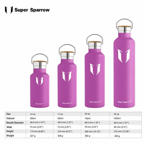 Insulated Stainless Steel Water Bottle - 17oz/500ml Double Wall Vacuum Flask