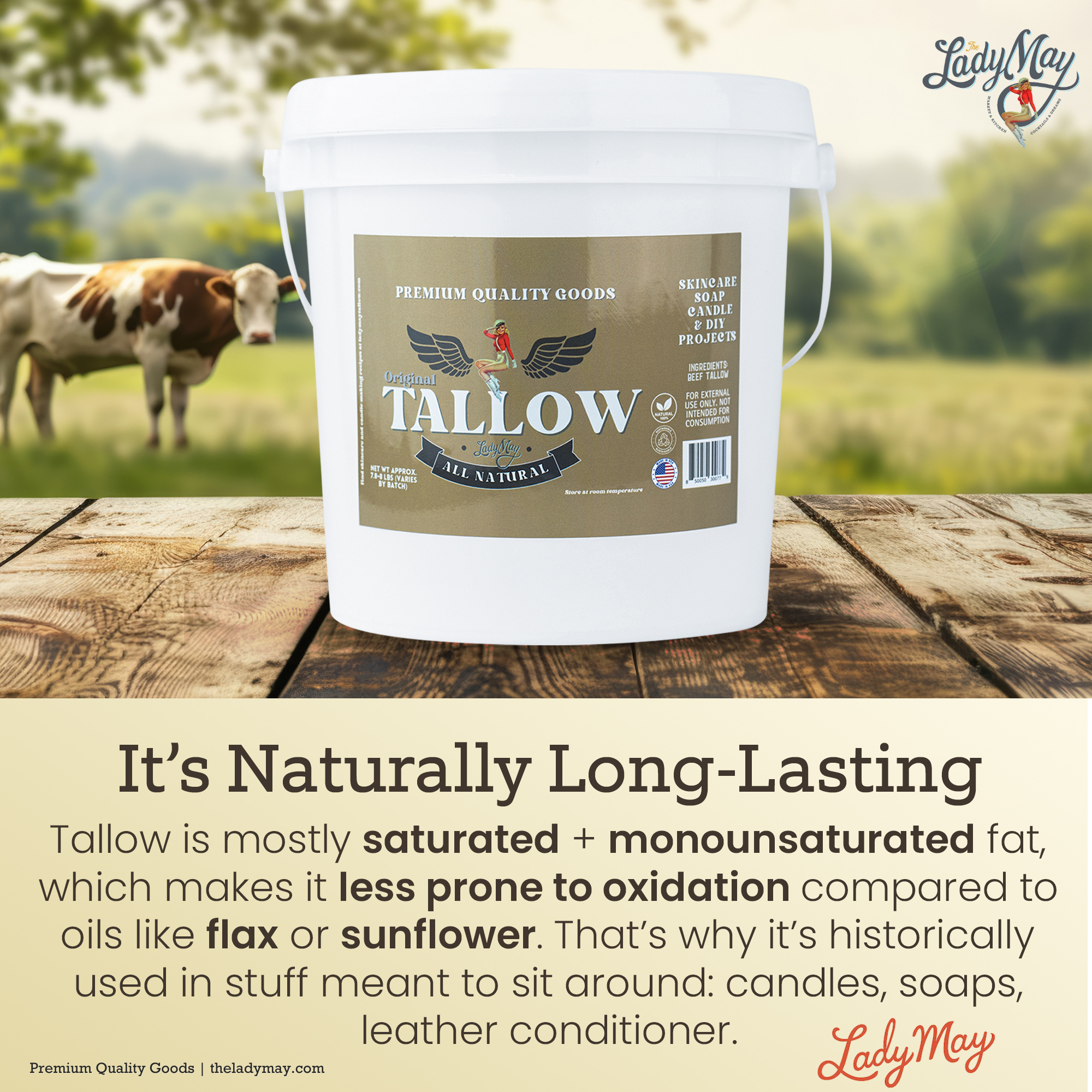 Bulk Grass-Fed Beef Tallow for Soap, Skincare & Candles | 2,8,16 lbs | Maker-Proven Quality by Lady May Tallow