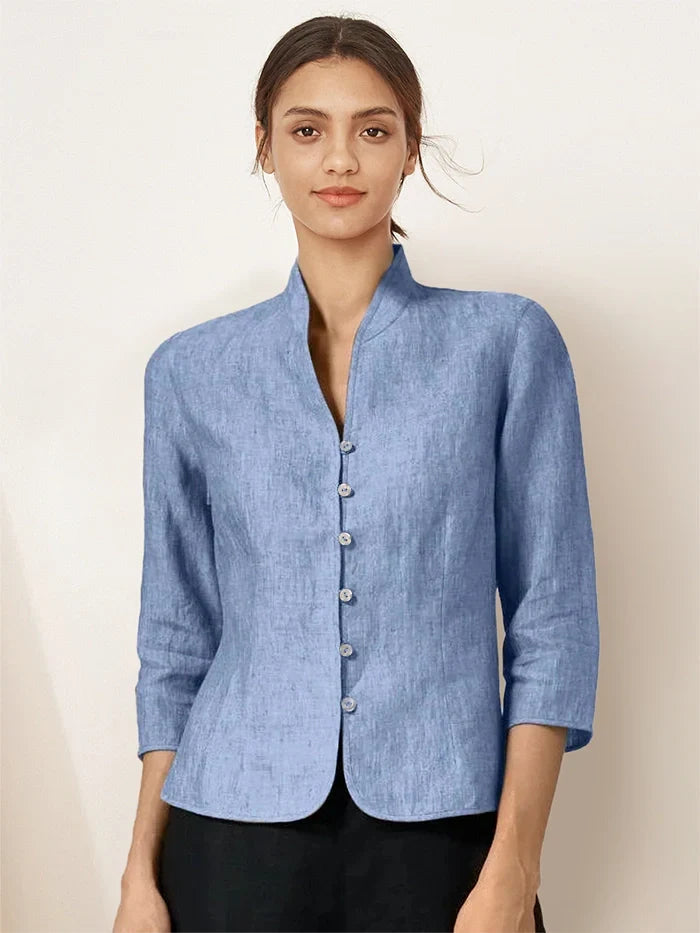 100% Linen Hand Button Fitted Jacket AMELIA DestGlow