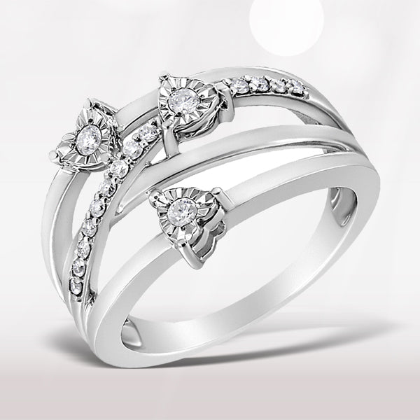 .925 Sterling Silver 1/5 Cttw Miracle-Set Diamond Heart Cross-Over Bypass Ring (I-J Color, I2-I3 Clarity) - Size 7 by Bids.com