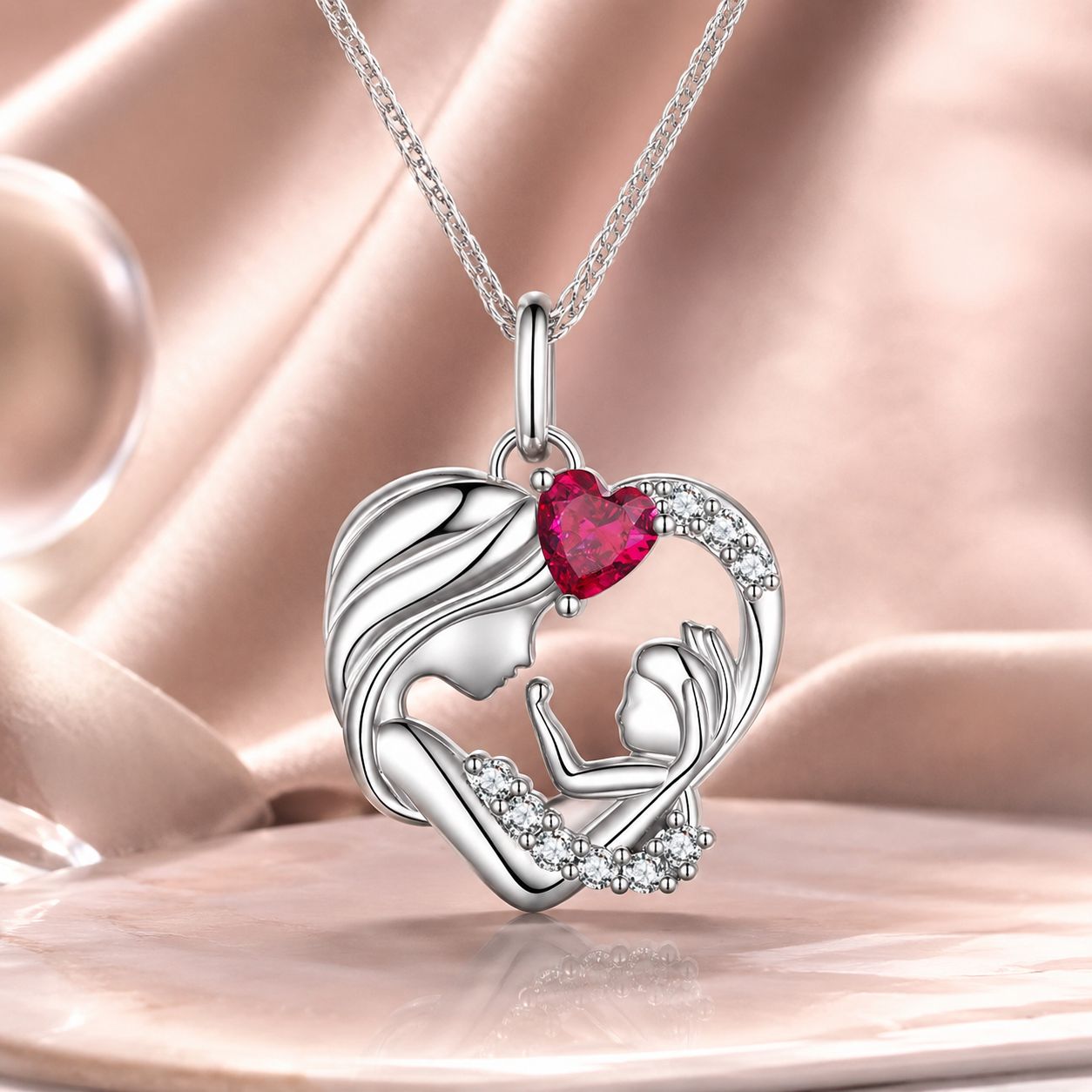 925 Sterling Silver Necklace with Pavé Setting CZ, 25x19mm Pendant, 400mm-450mm Length for Women DestGlow