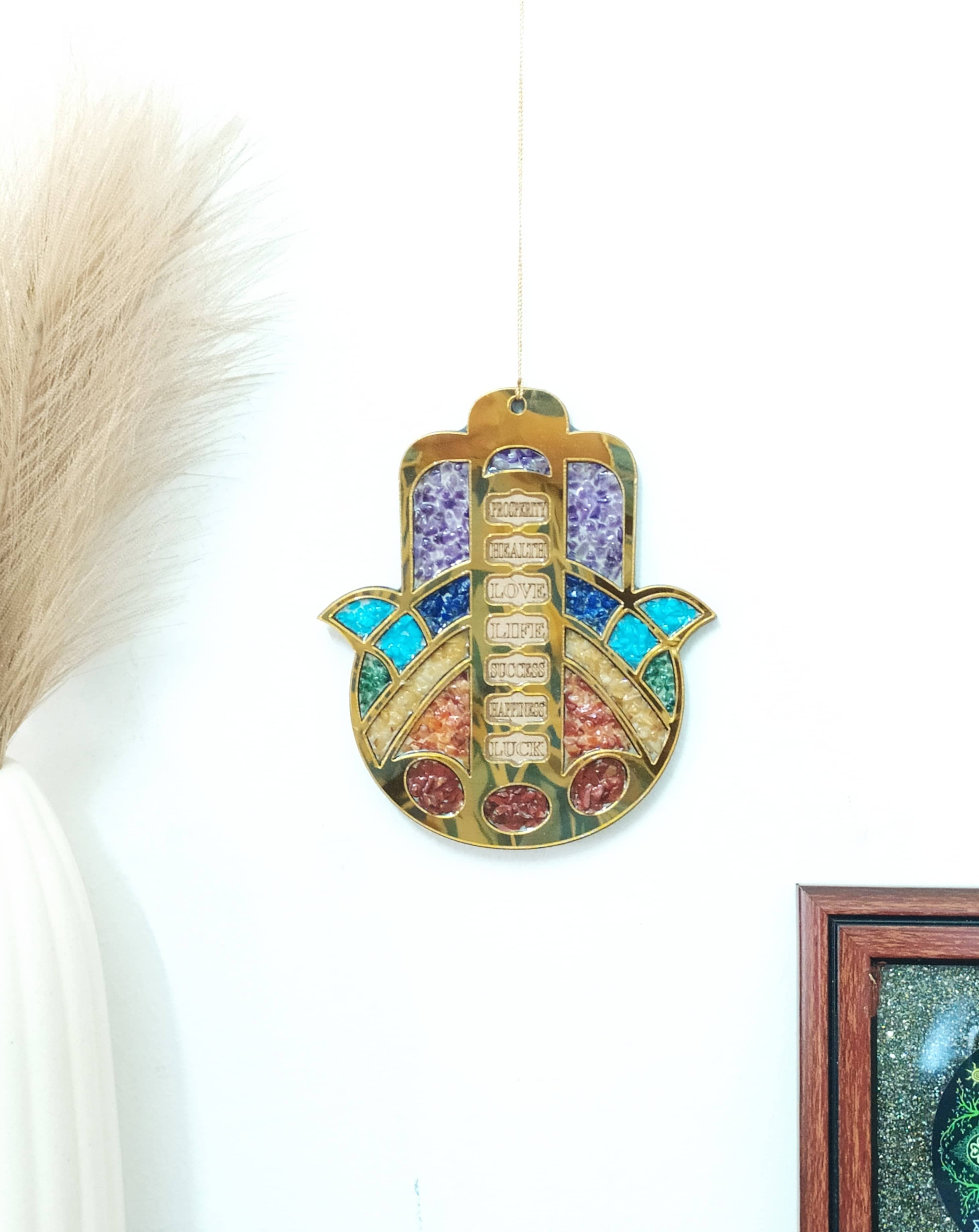 Hamsa Hand Wall & Car Hanger with Seven Chakra Stones DestGlow