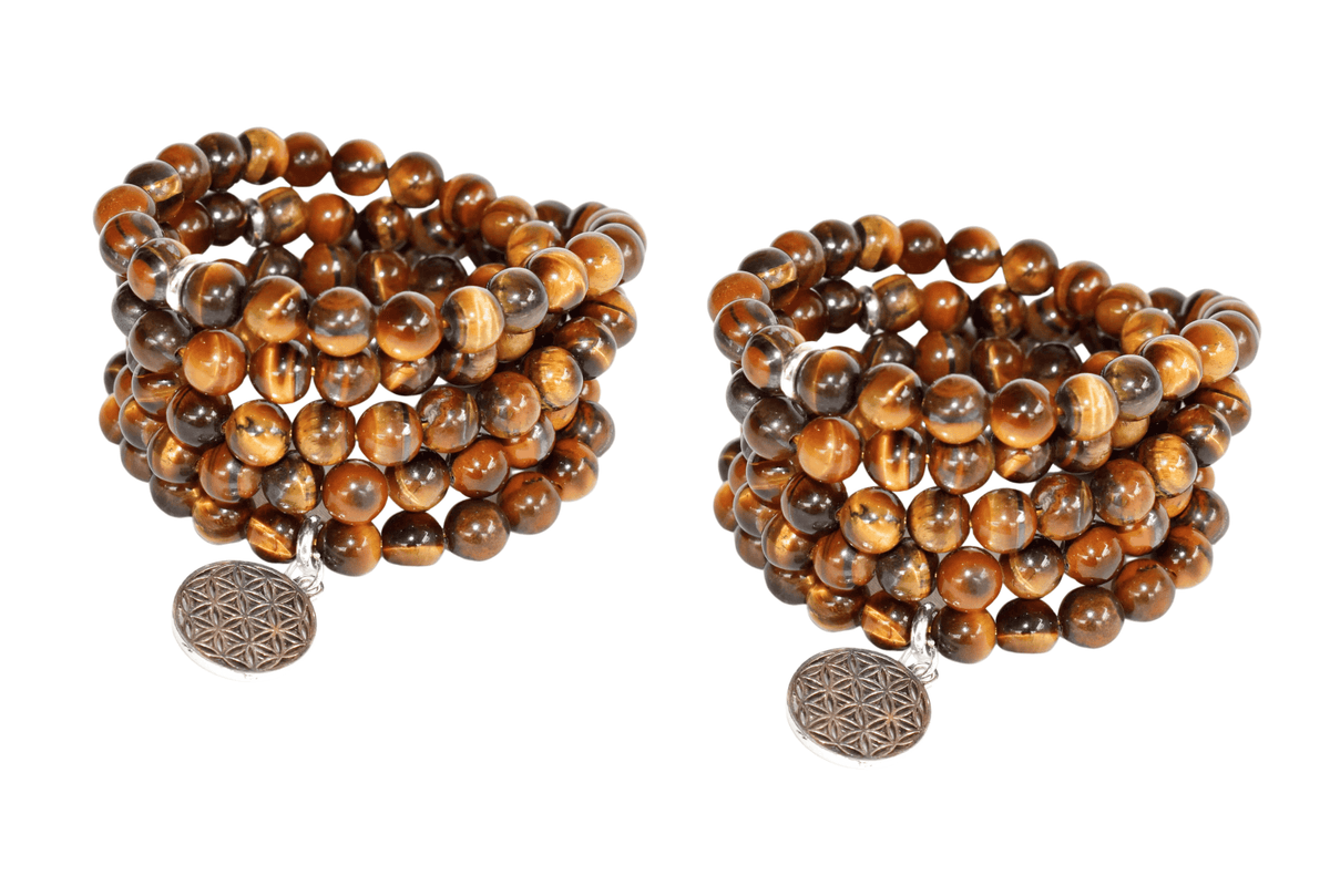 Tiger Eye Beads Mala Bracelet, 108 Prayer Beads Necklace (Protection and Inner Strength) DestGlow