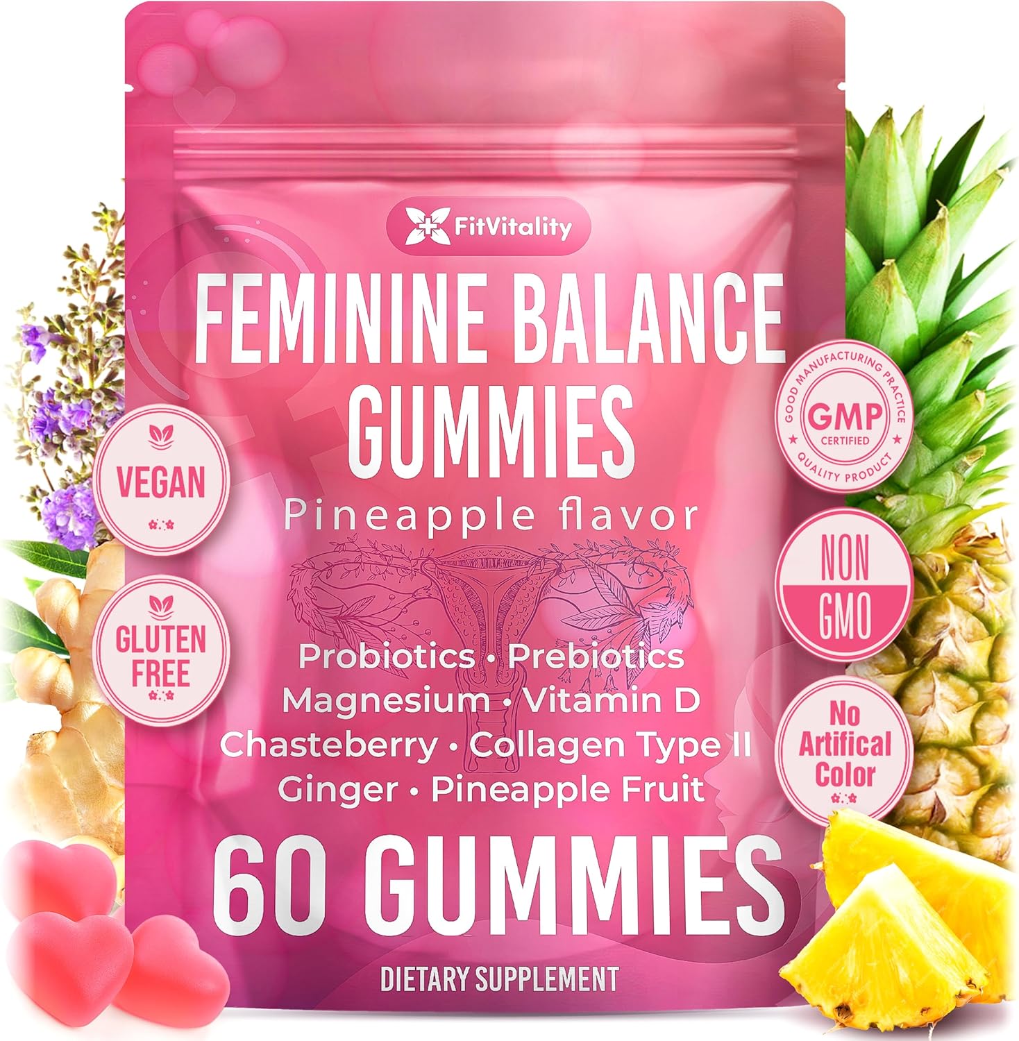 Premium Feminine Balance Gummies – Vaginal Probiotics & Support Digestive Health – Probiotics, Collagen Type II, Chasteberry, Vitamin D & Magnesium by FreshDrinkUS - Natural and Premium Herbal Tea