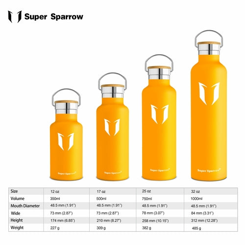 Insulated Stainless Steel Water Bottle - 25oz/750ml Extra Large Vacuum Flask