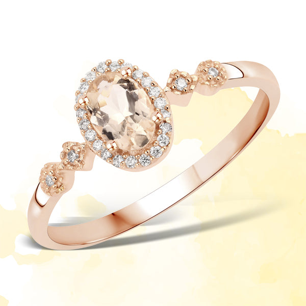 0.48 Carat Genuine Morganite and White Diamond 10K Rose Gold Ring by Bids.com