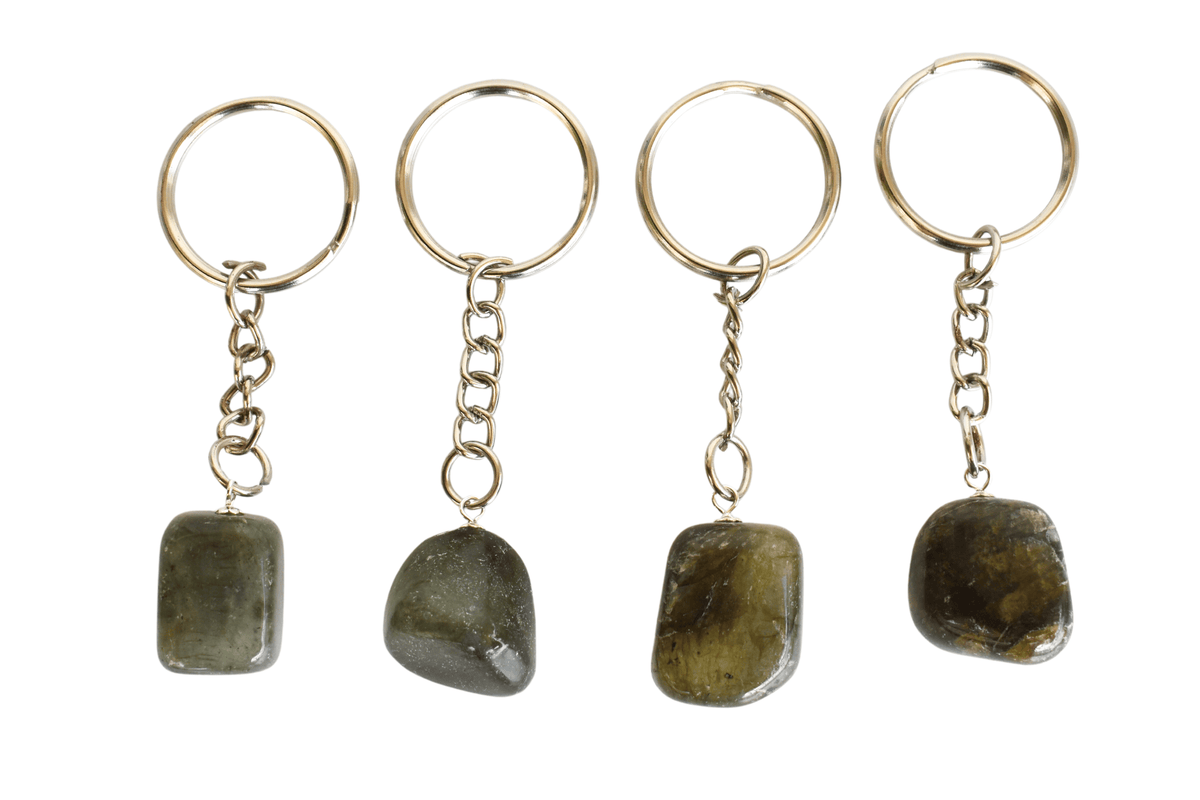 Labradorite Key Chain, Gemstone Keychain Crystal Key Ring (Expanded Awareness and Intuition) DestGlow
