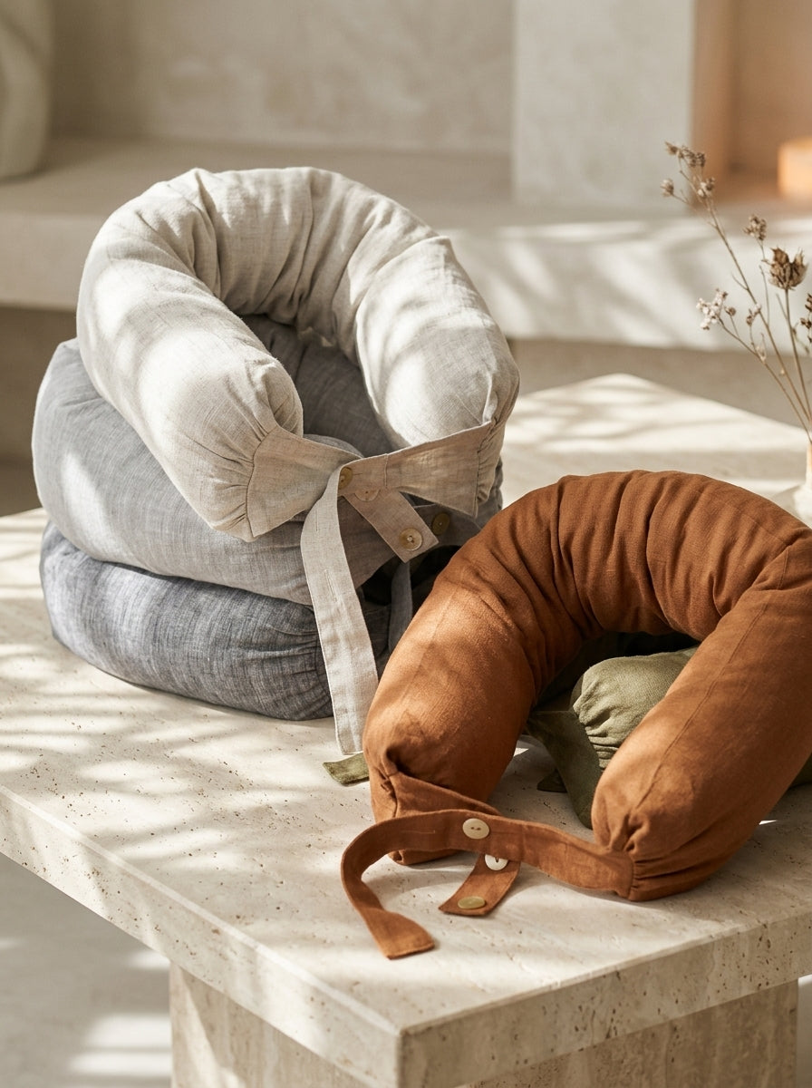 Linen Adjustable Neck Support Travel Pillow DestGlow