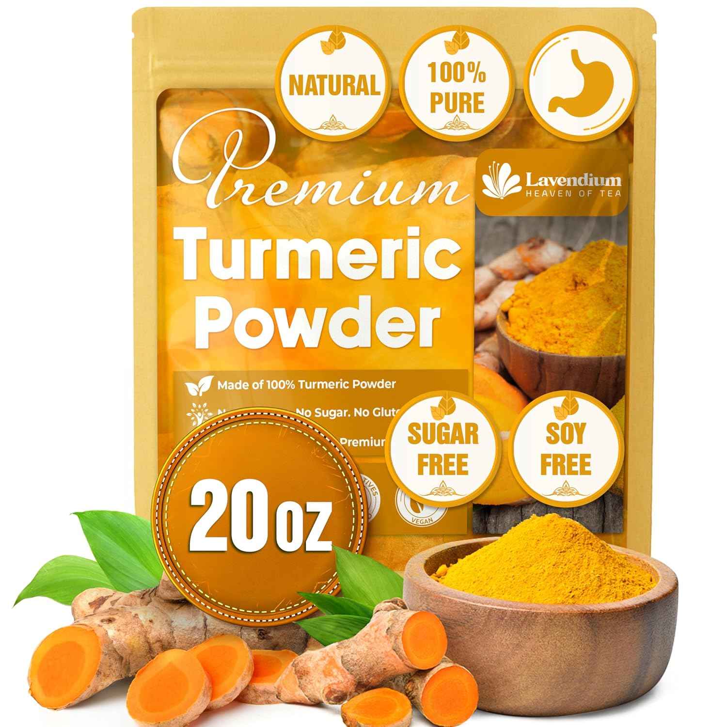 Turmeric Powder, 100% Natural & Pure, Ground, Seasoning Root Powder, No Additives, No Gluten, Vegan