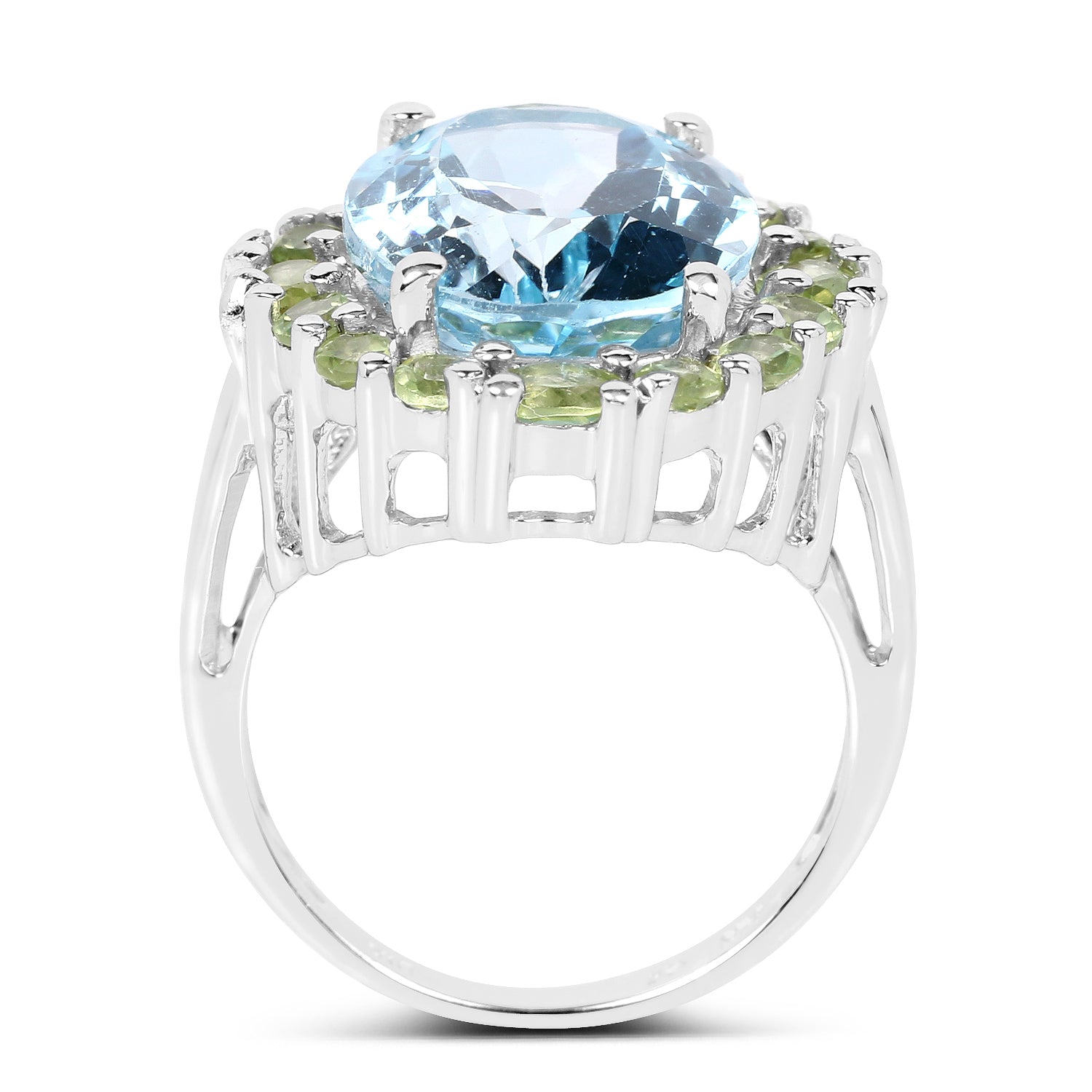 12.77 Carat Genuine Blue Topaz and Peridot .925 Sterling Silver Ring by Bids.com
