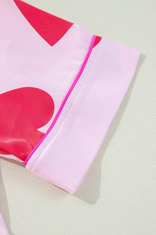 Women's Valentine's Day Pajama Set - Heart Print Short Sleeve Shirt & Pants