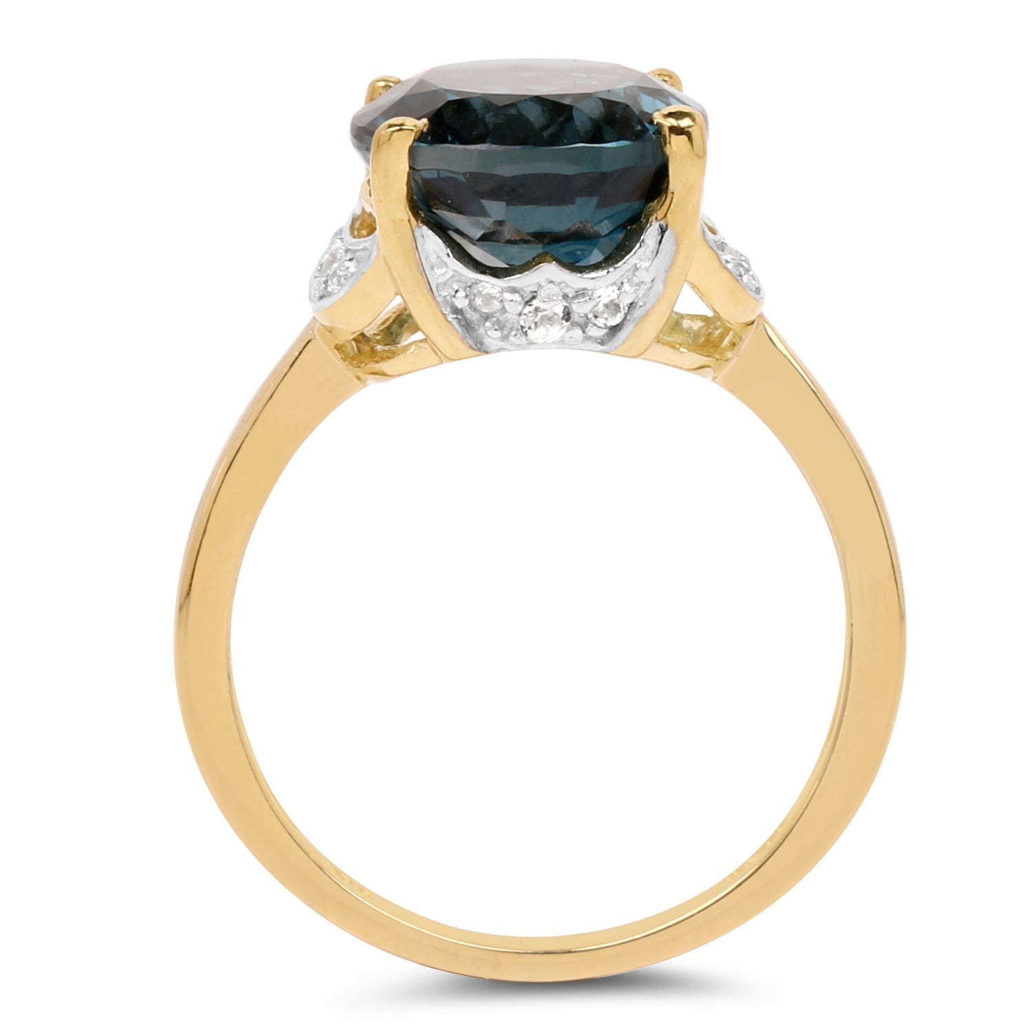 14K Yellow Gold Plated 6.09 Carat Genuine London Blue Topaz & White Diamond .925 Sterling Silver Ring by Bids.com