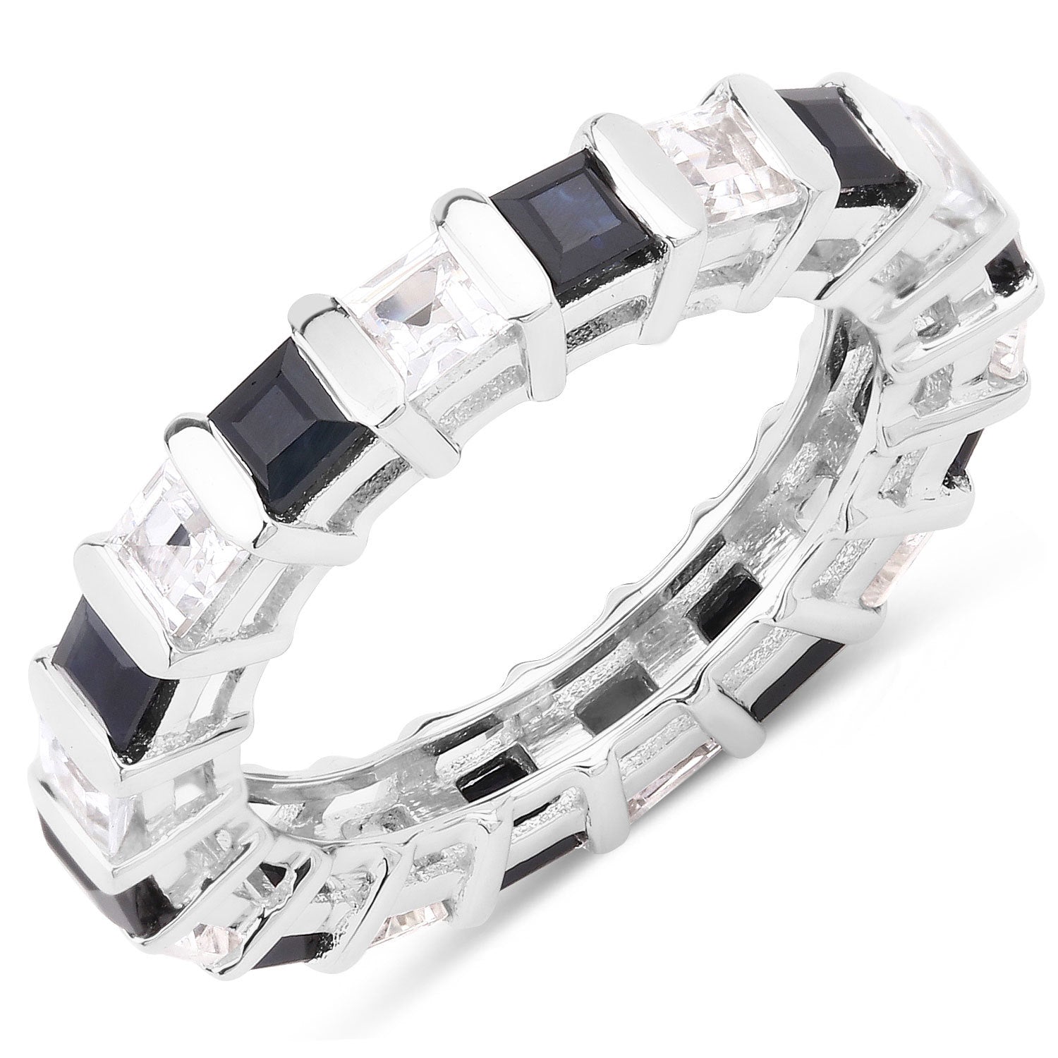 3.60 Carat Genuine Blue Sapphire and White Topaz .925 Sterling Silver Ring by Bids.com