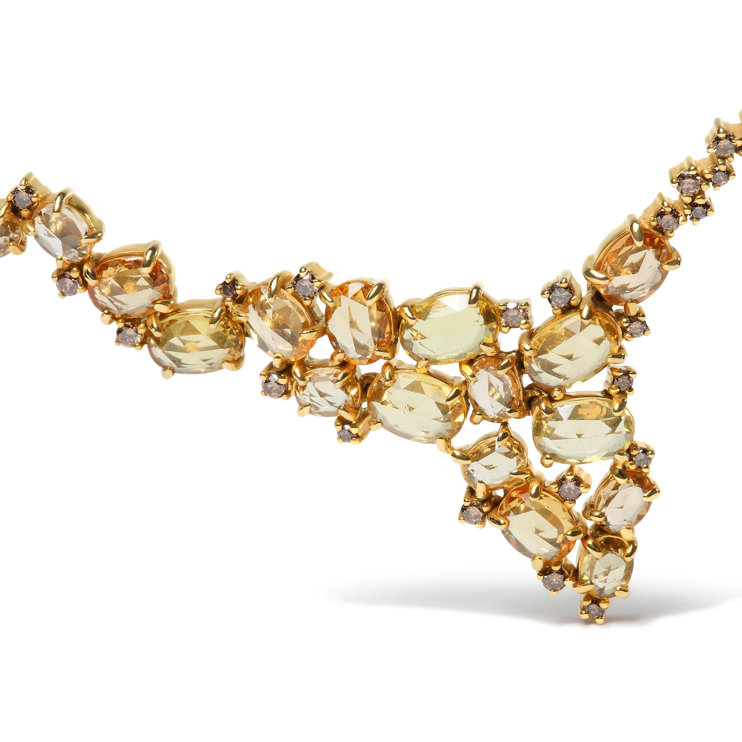 18K Yellow Gold 1/2 Cttw Brown Diamond and Multi-Size Oval Yellow Sapphire Cluster Cascade Station Necklace (Brown Color, SI1-SI2 Clarity) - Adjustable up to 14" to 16" by Bids.com