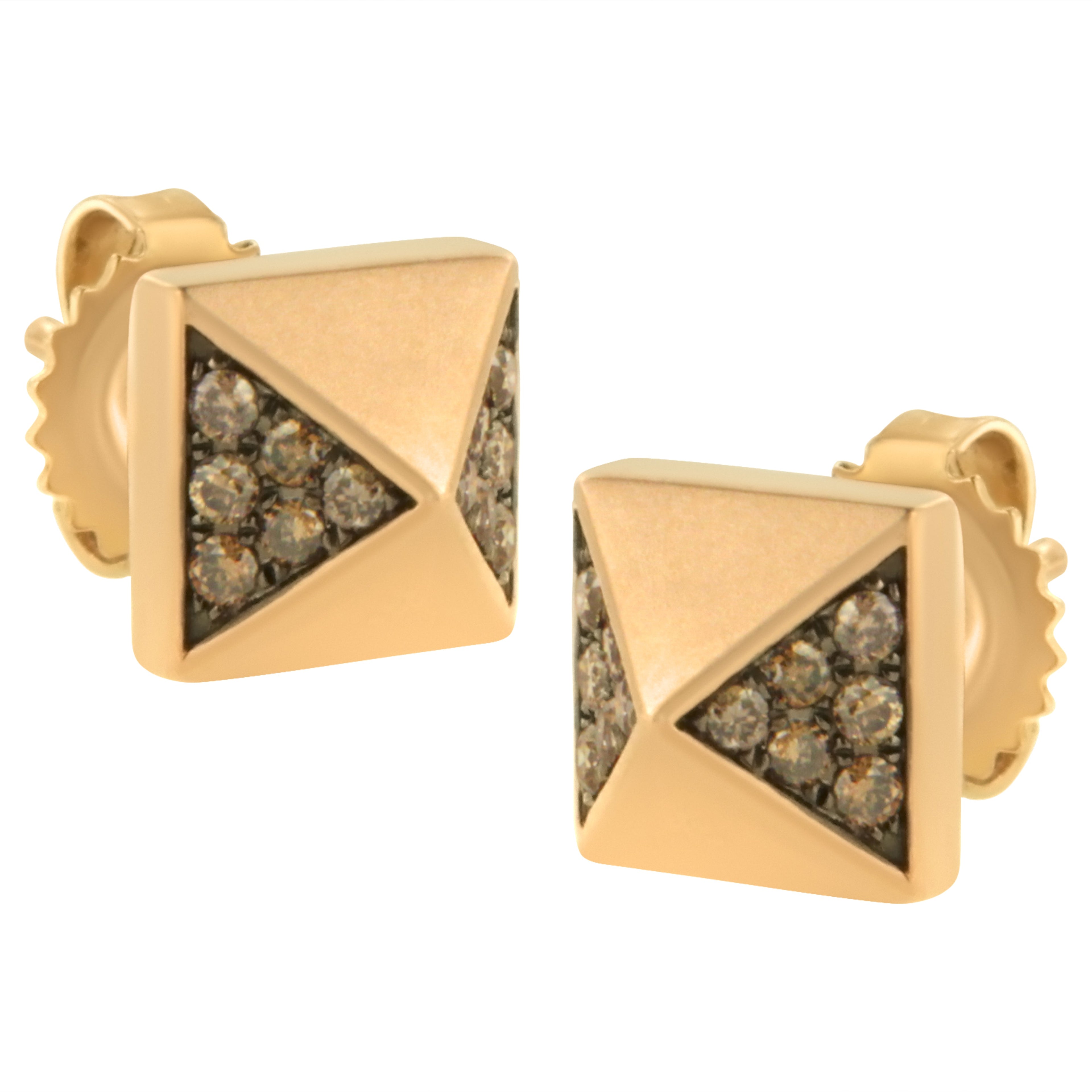 14K Rose Gold 1/4 Cttw Brown Diamond Pyramid Stud Earring (Brown Color, SI1-SI2 Clarity) by Bids.com