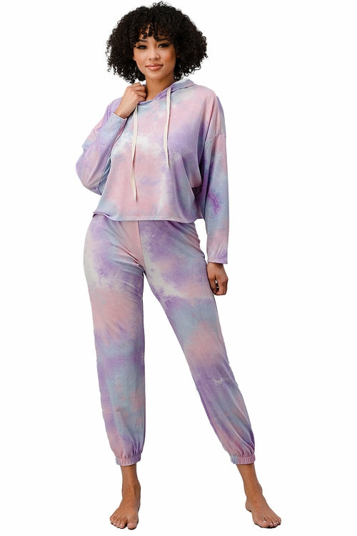 Women's French Terry Tie-Dye Lounge Set - Hooded Sweatshirt & Jogger Pants