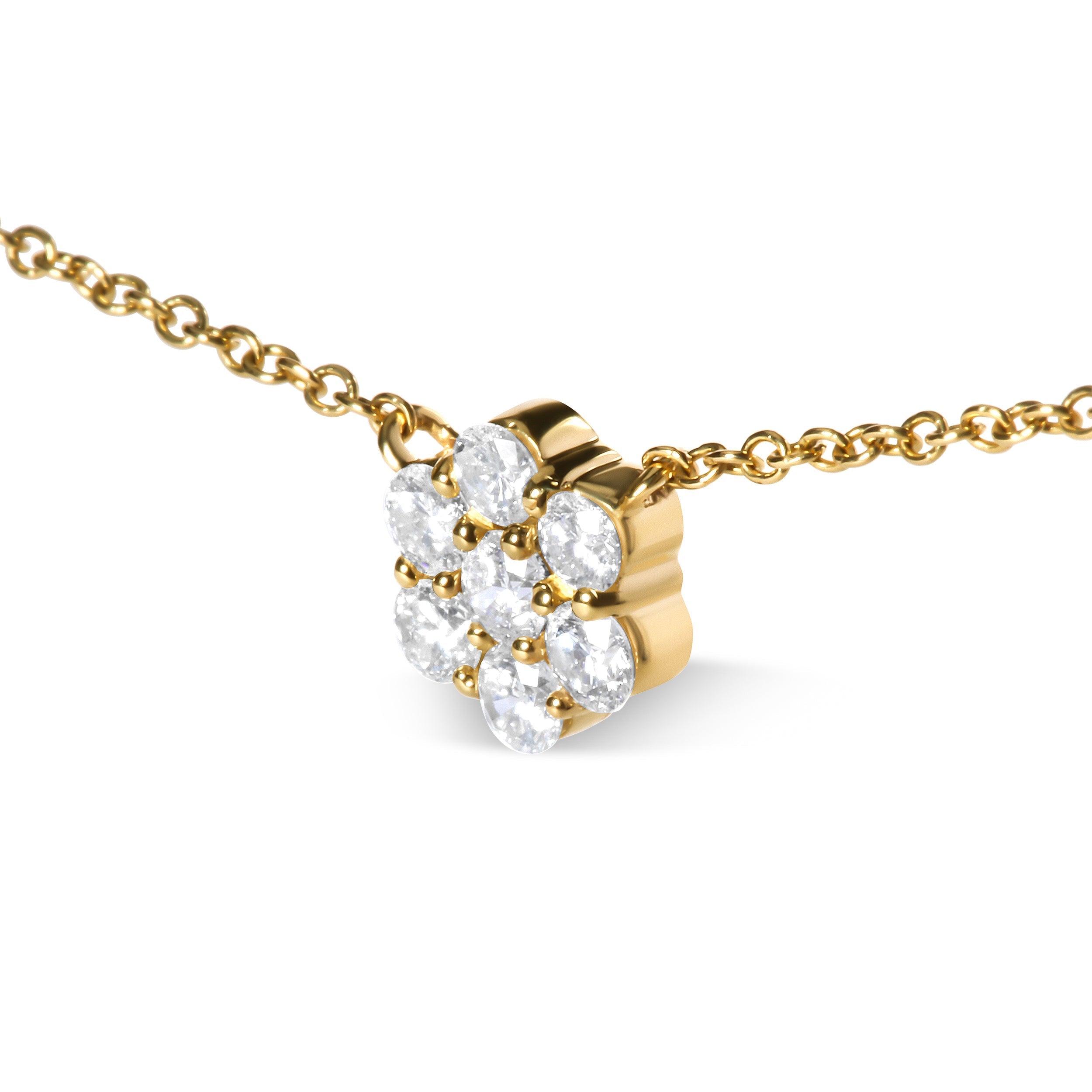 14K Yellow Gold 2.00 Cttw Diamond Cluster 18" Station Necklace (I-J Color, I1-I2 Clarity) DestGlow