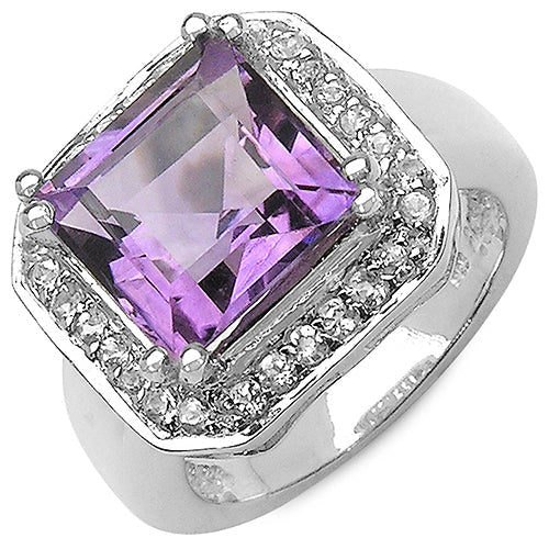 4.91 Carat Genuine Amethyst & White Topaz .925 Sterling Silver Ring by Bids.com