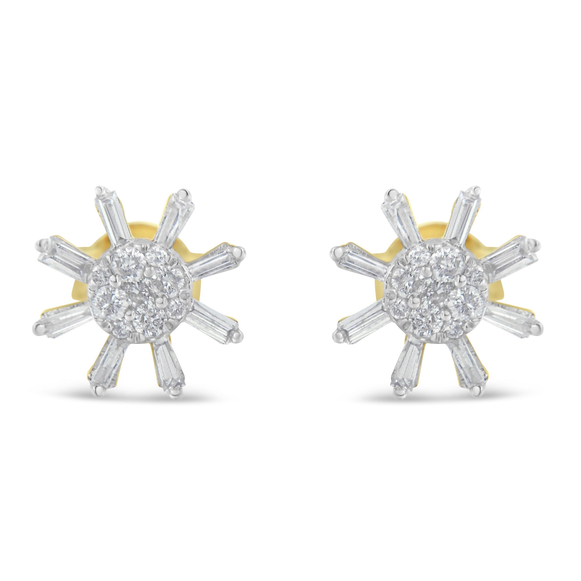 10k Yellow Gold Round and Baguette Diamond Stud Earring (0.50 cttw, H-I Color, I2-I3 Clarity) DestGlow