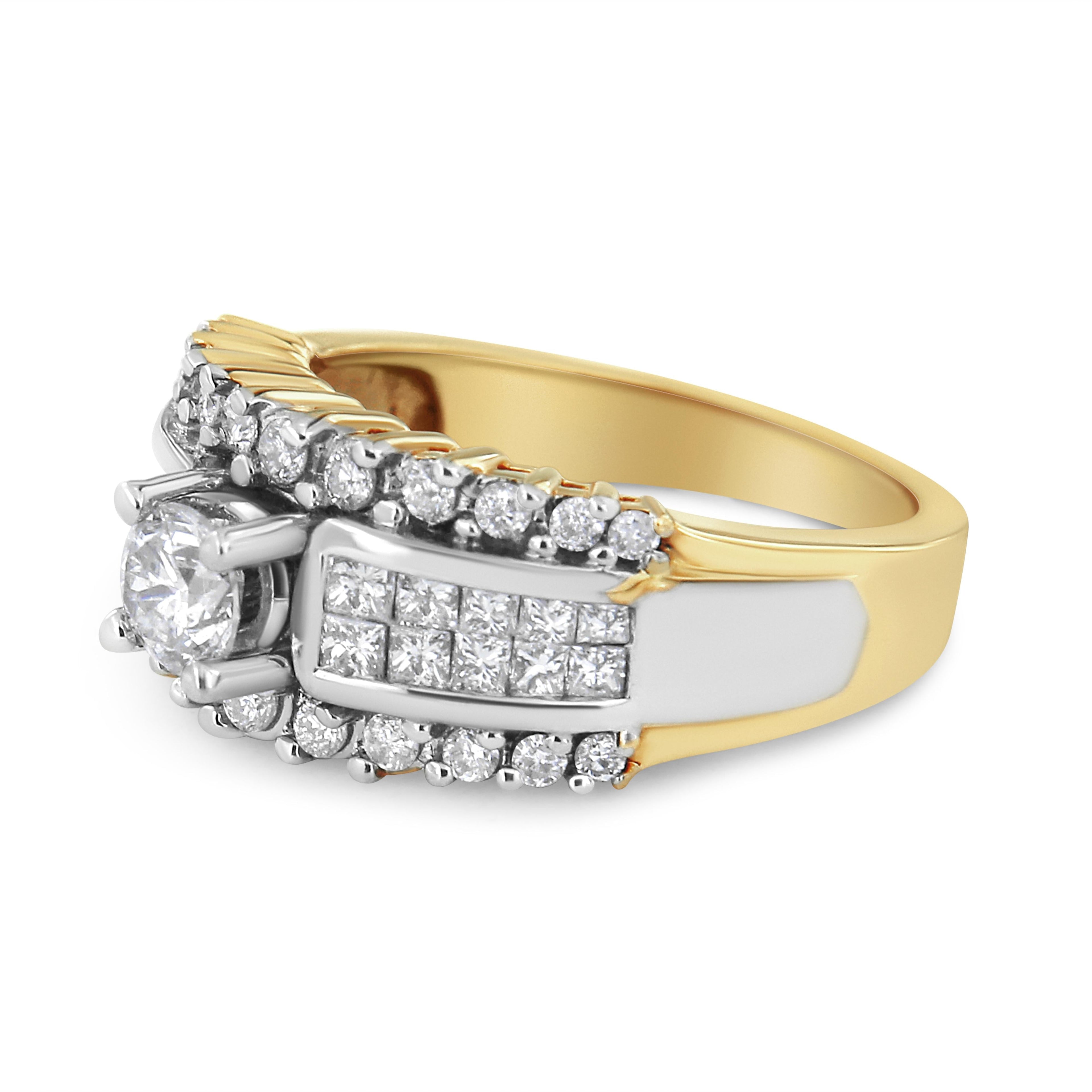 14K Yellow and White Gold 1 1/2 Cttw Round and Princess-Cut Diamond Band Ring (H-I Color, SI2-I Clarity) DestGlow