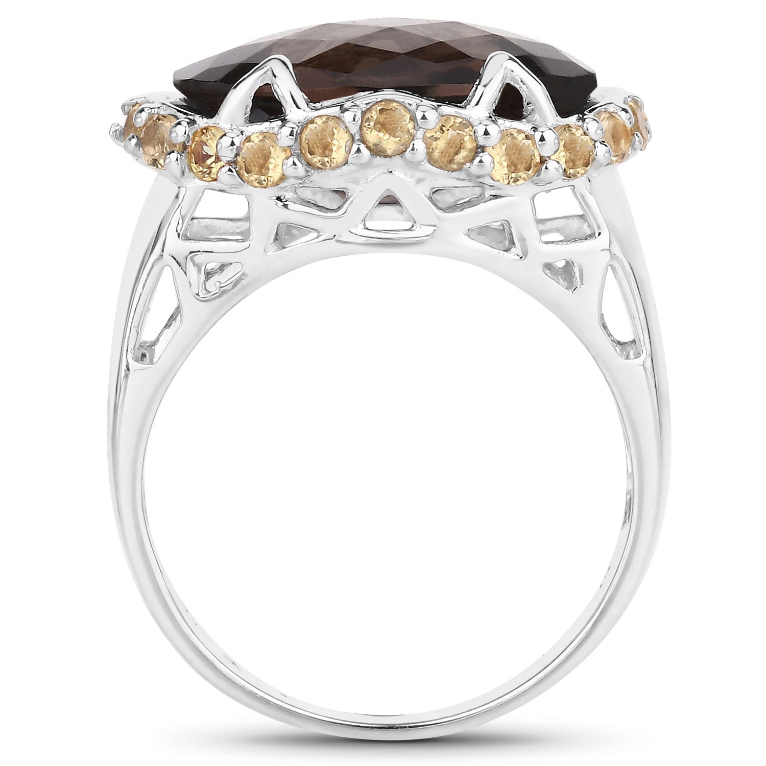 Two Tone Plated 9.58 Carat Genuine Smoky Quartz & Citrine .925 Sterling Silver Ring DestGlow