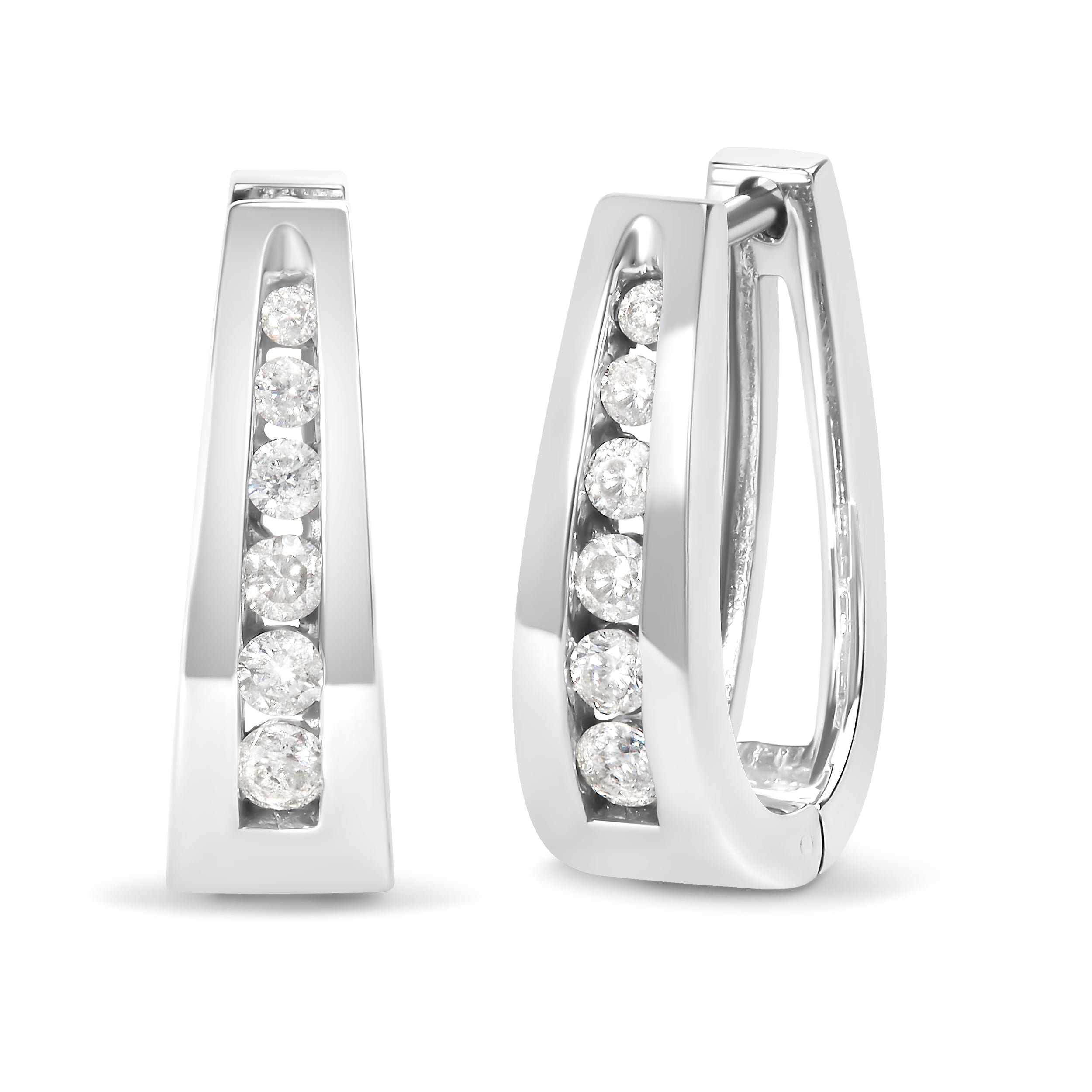 14K White Gold 1/4 Cttw Channel-Set Brilliant Round-Cut Diamond Hoop Earrings (H-I Color, I1-I2 Clarity) DestGlow