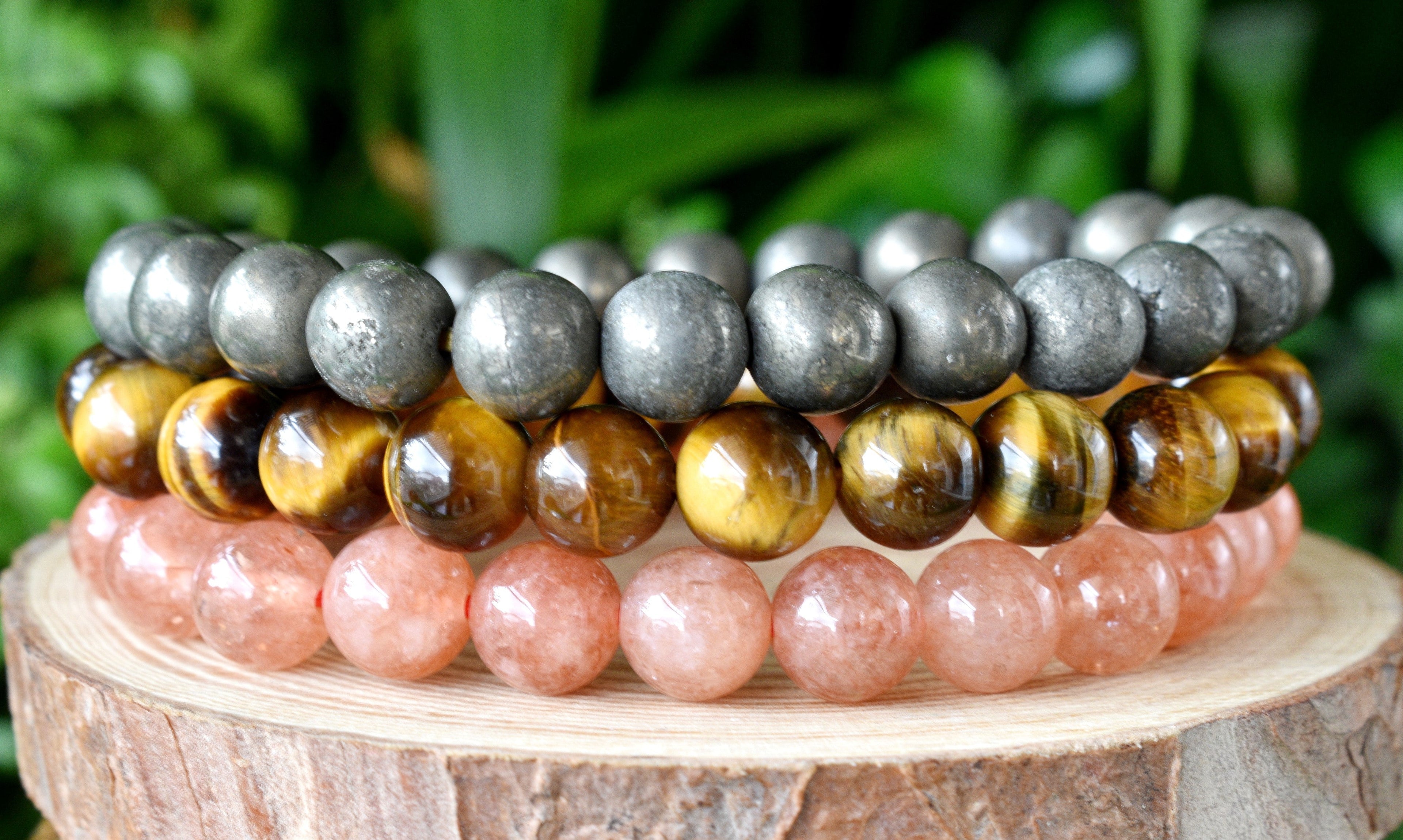 Leo Zodiac Bracelet Set, Crystal Sunstone, Tiger Eye, Pyrite Zodiac Bracelet DestGlow