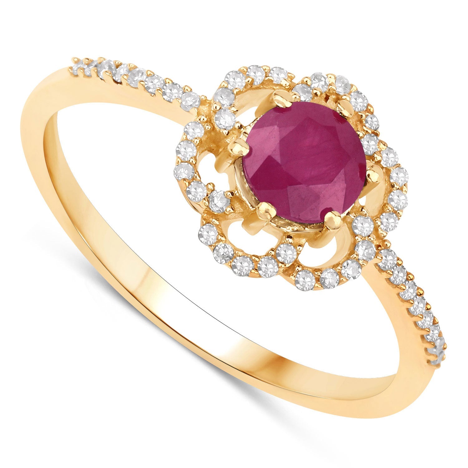0.68 Carat Genuine Ruby and White Diamond 14K Yellow Gold Ring by Bids.com