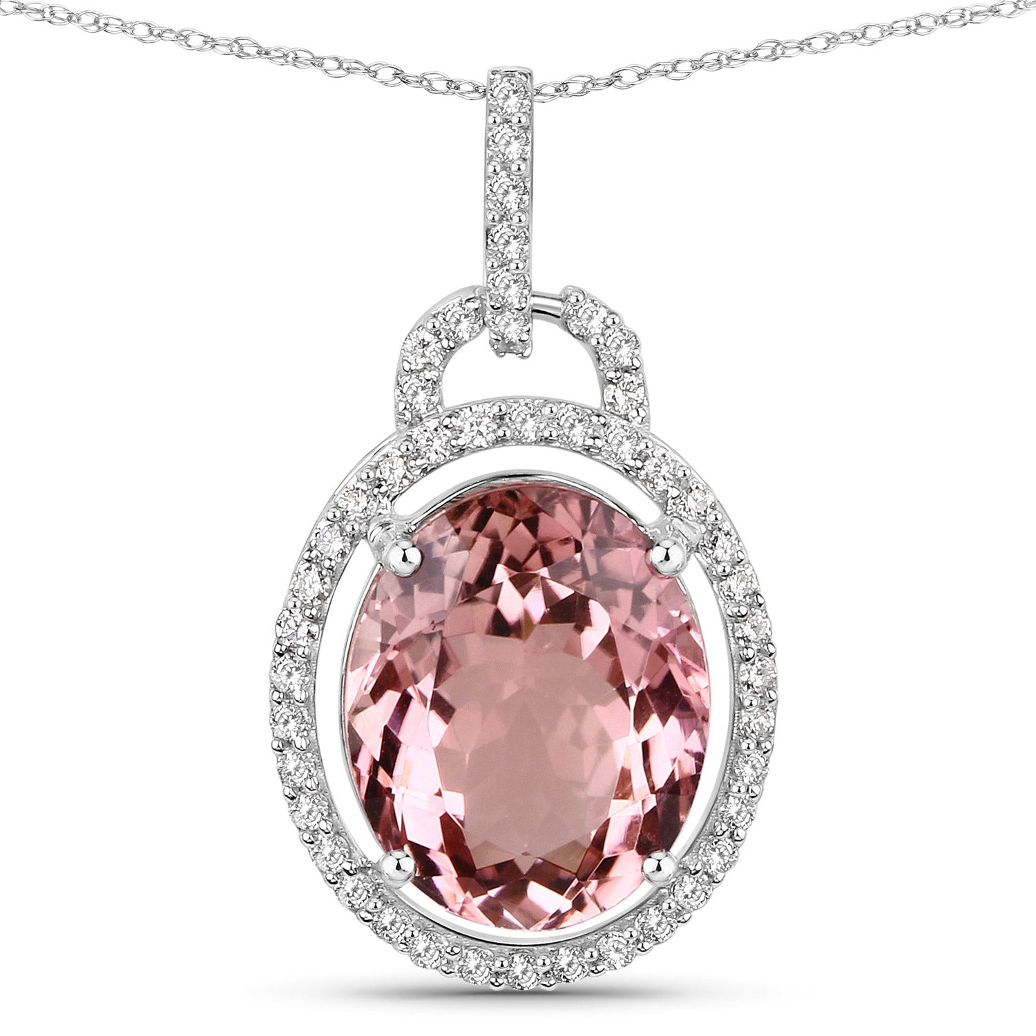 3.90 Carat Genuine Pink Tourmaline and White Diamond 14K White Gold Pendant by Bids.com