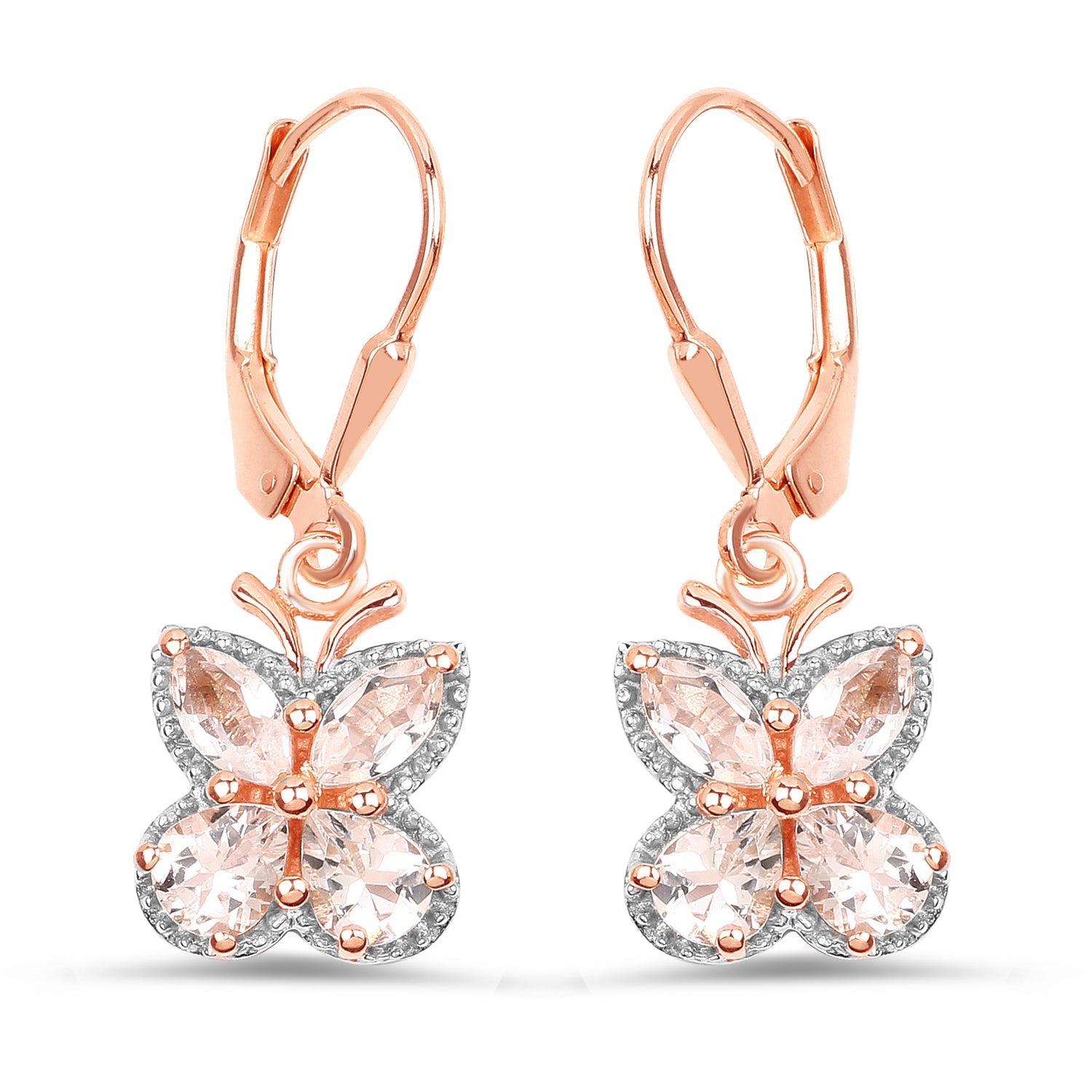18K Rose Gold Plated 1.88 Carat Genuine Morganite .925 Sterling Silver Earrings DestGlow