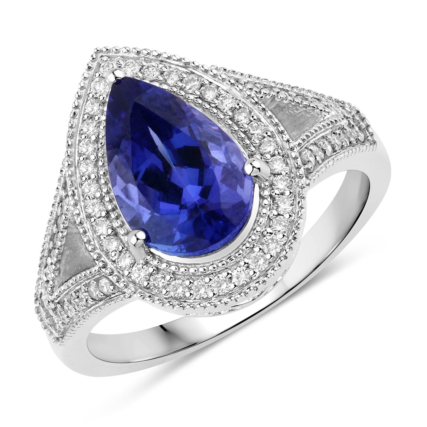 2.60 Carat Genuine Tanzanite and White Diamond 14K White Gold Ring by Bids.com