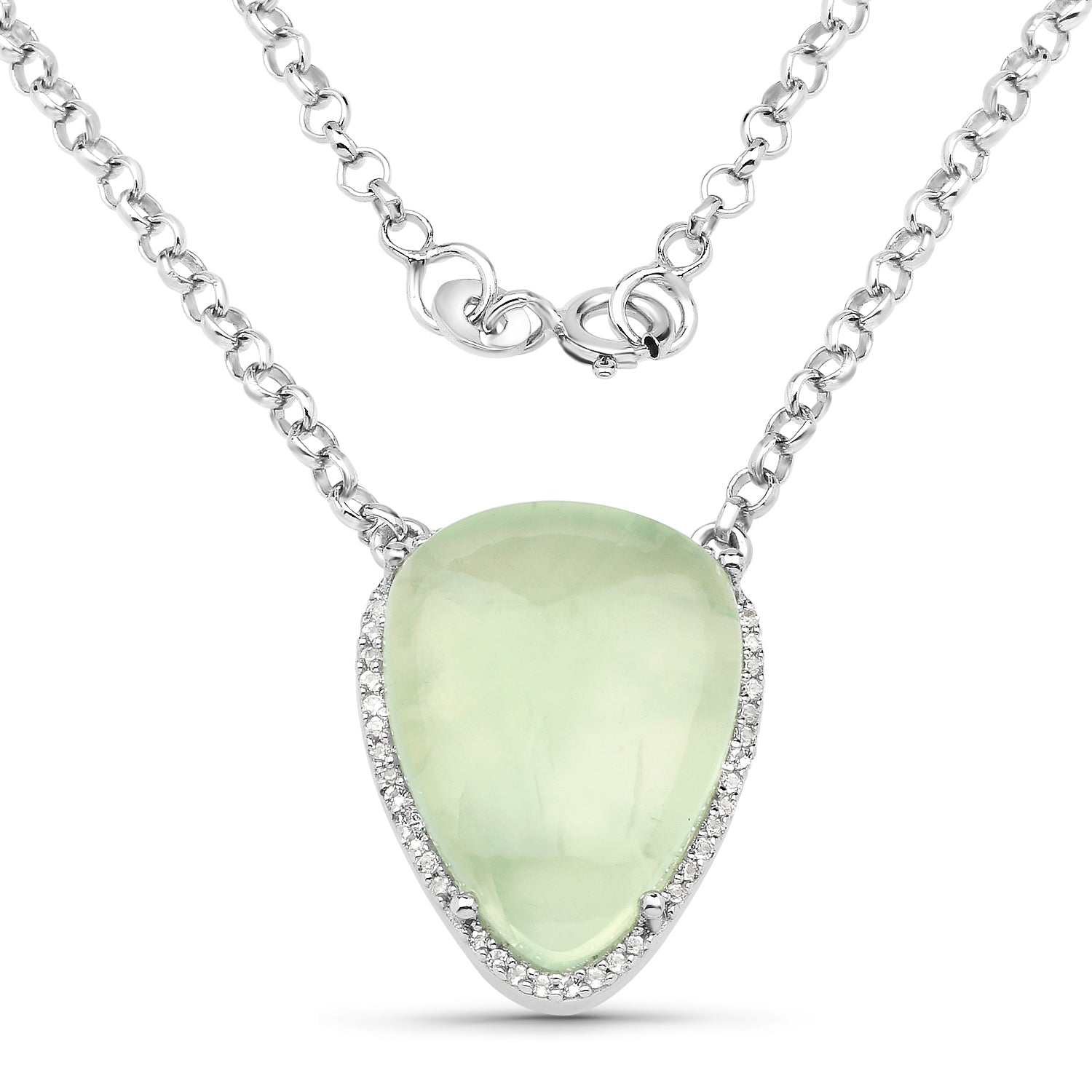 10.77 Carat Genuine Prehnite And White Topaz .925 Sterling Silver Pendant by Bids.com